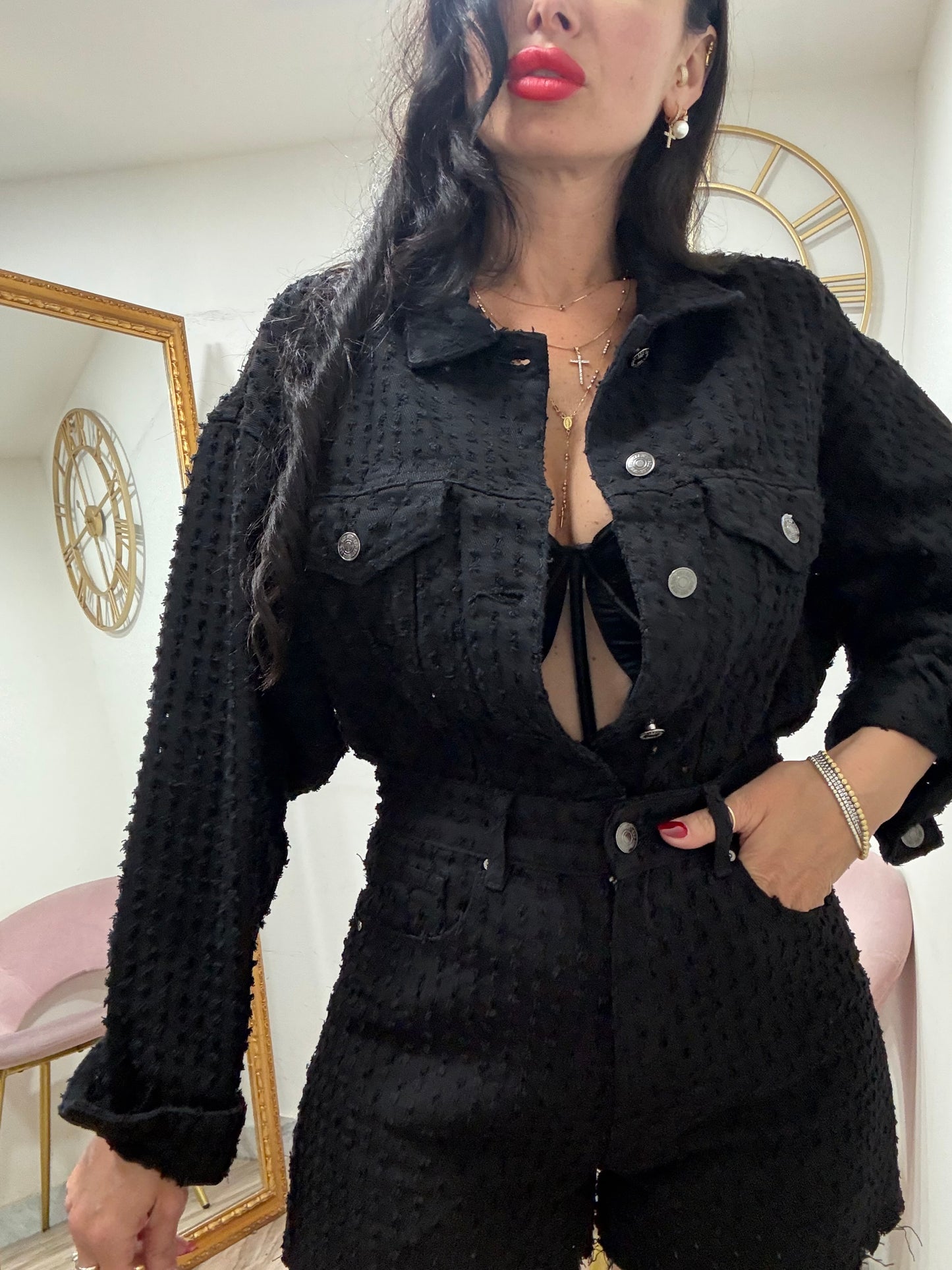 Coordinato denim sfrangiato 97
