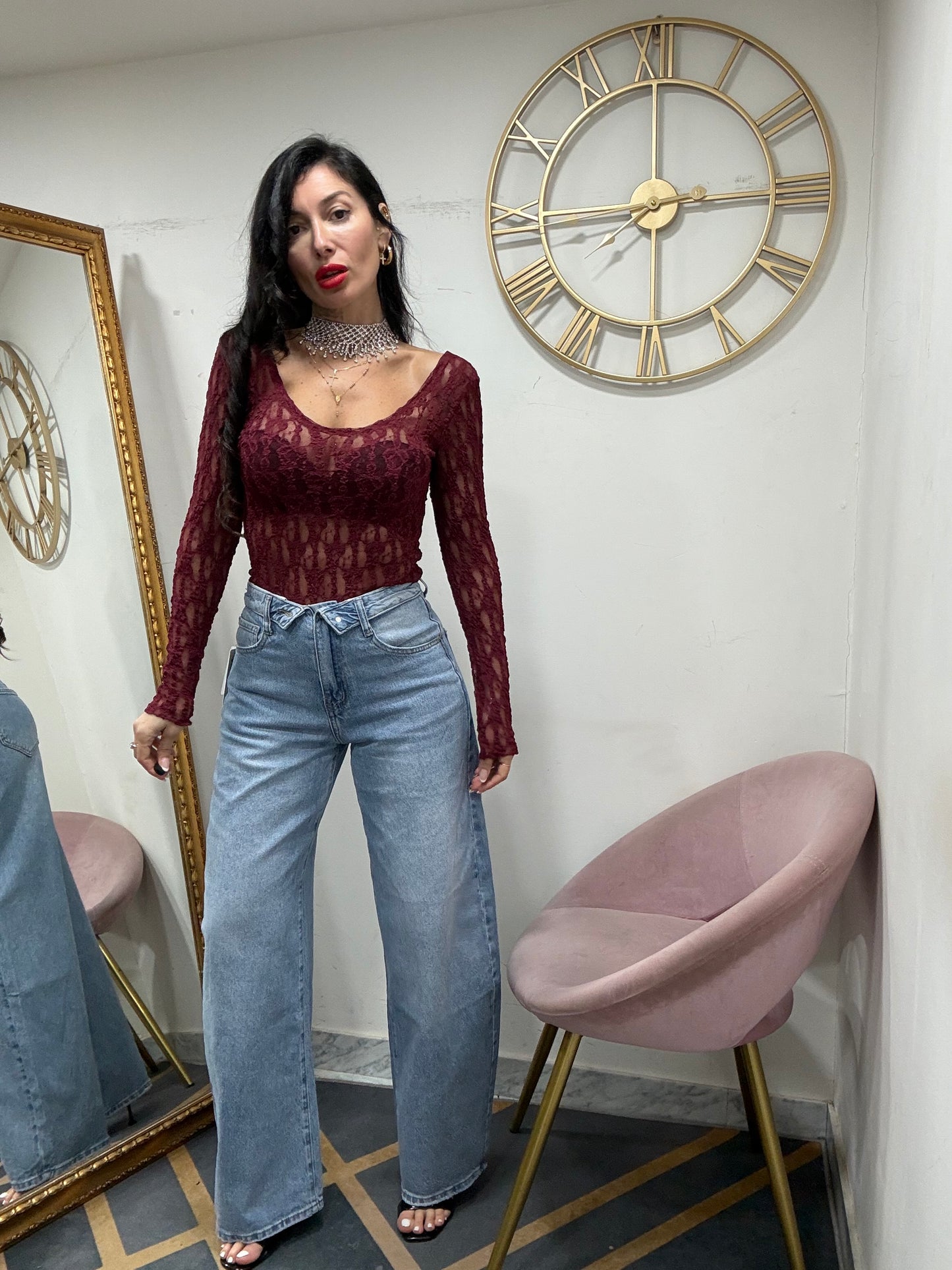 Body pizzo scollo tondo 613