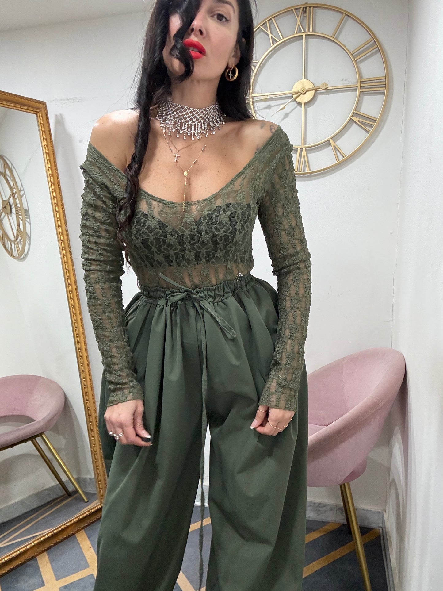 Body pizzo scollo tondo 613