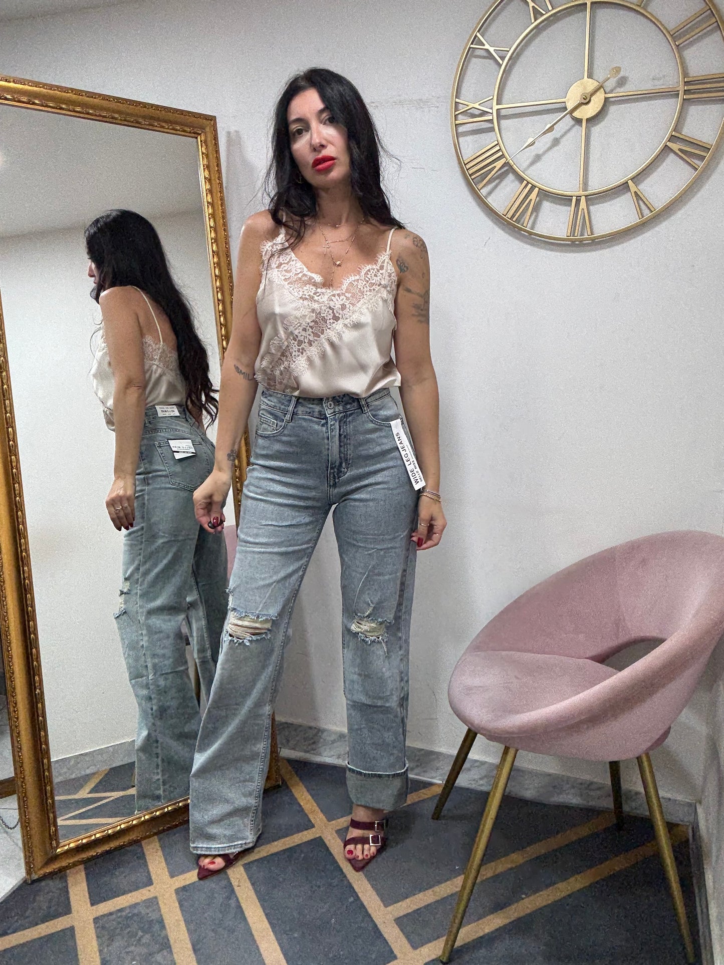 Jeans wide leg rotture 646