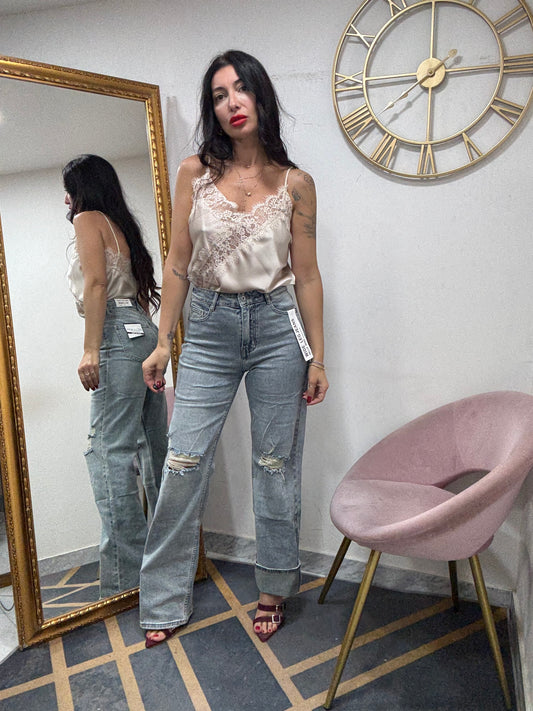 Jeans wide leg rotture 646