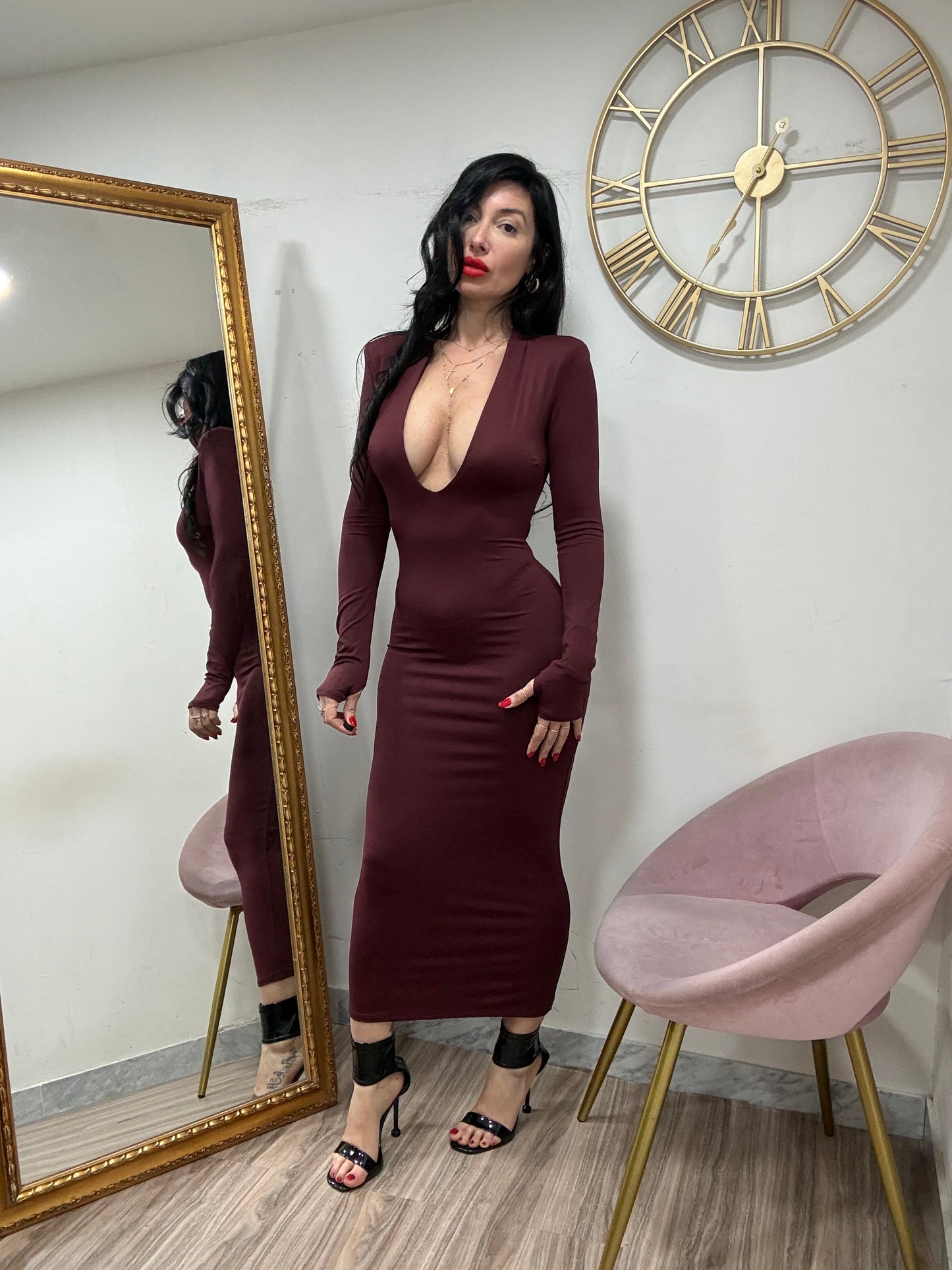 Dress spallina guanto scollo a V 14481