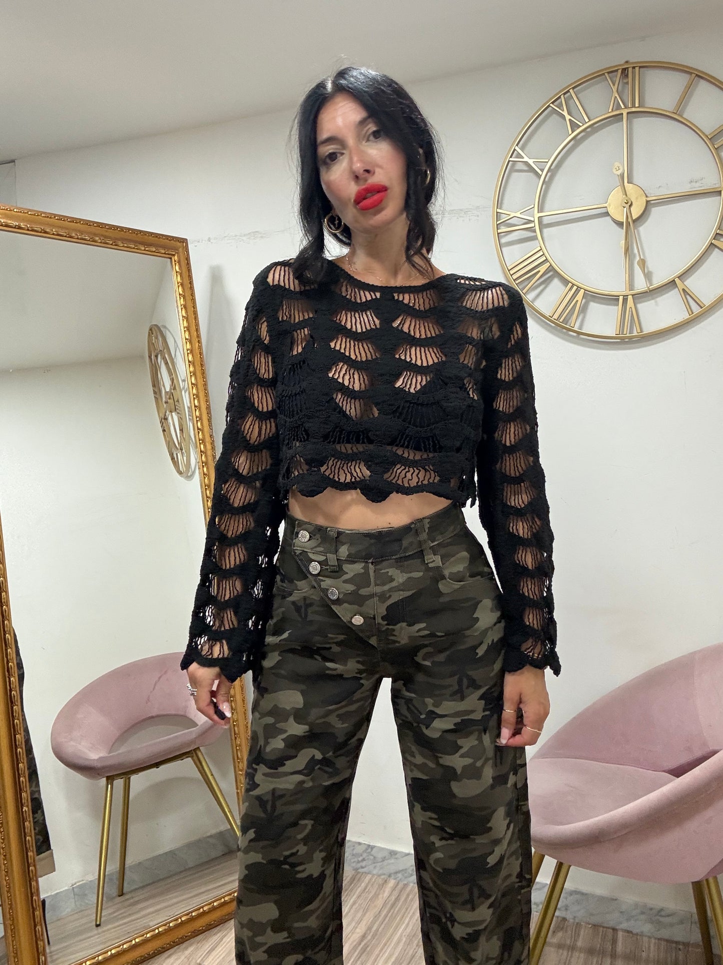 Maglia crop traforata 28007