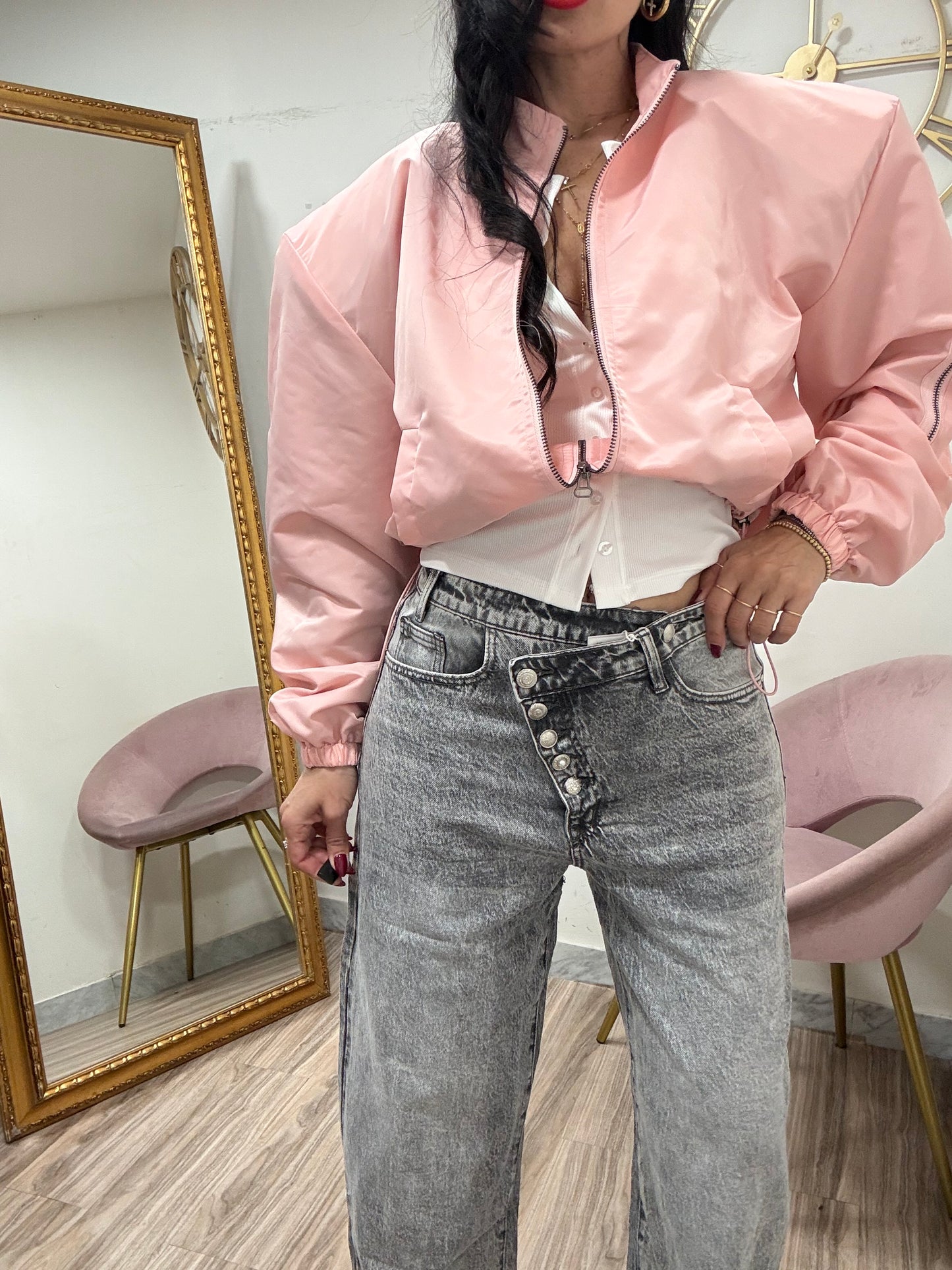 Jeans 6 bottini asimmetrico