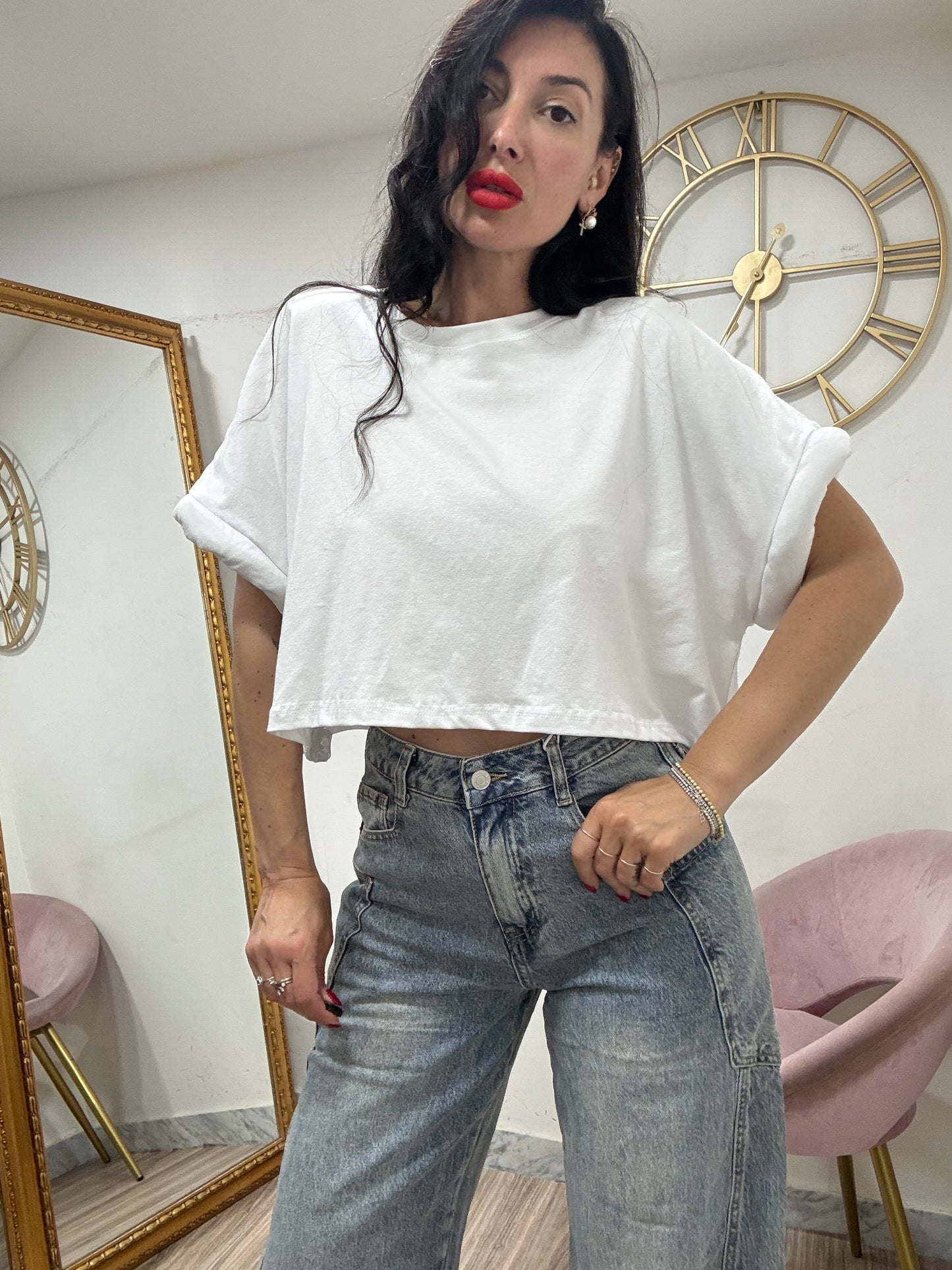 Shirt crop giro imbottito 5649