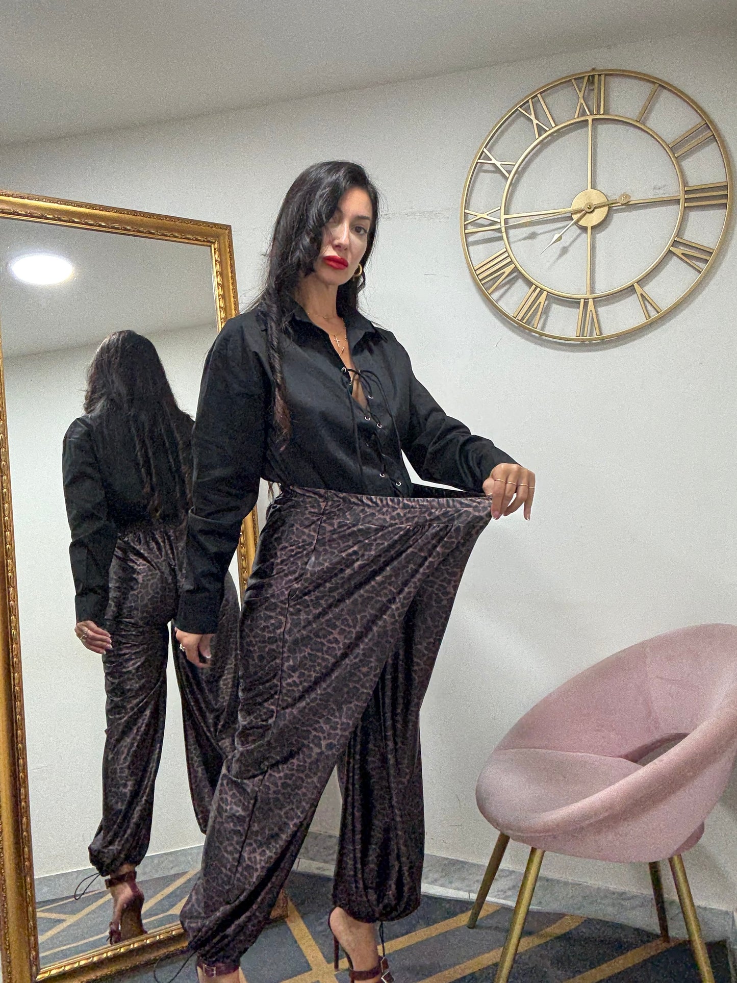 Pantalone seta aladino leopardato 83-1