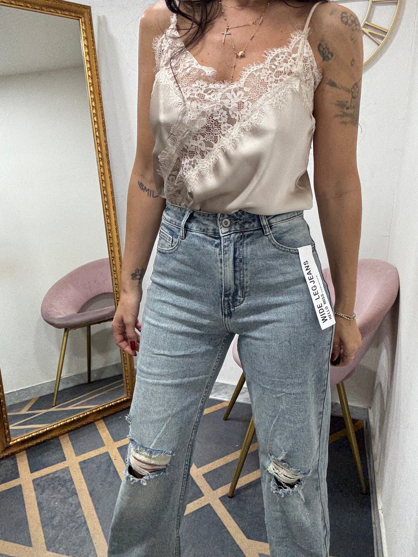 Jeans wide leg rotture 646