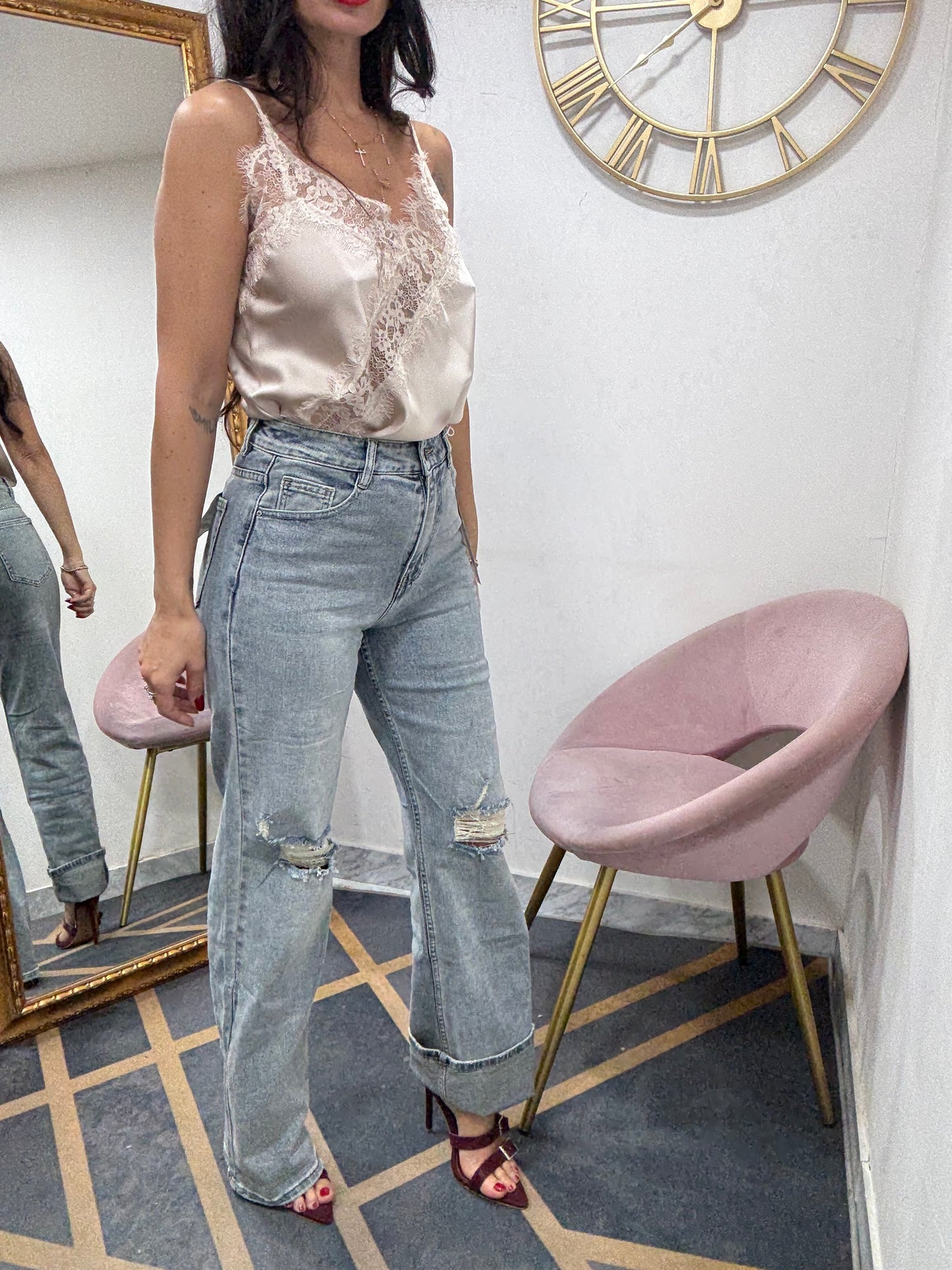 Jeans wide leg rotture 646