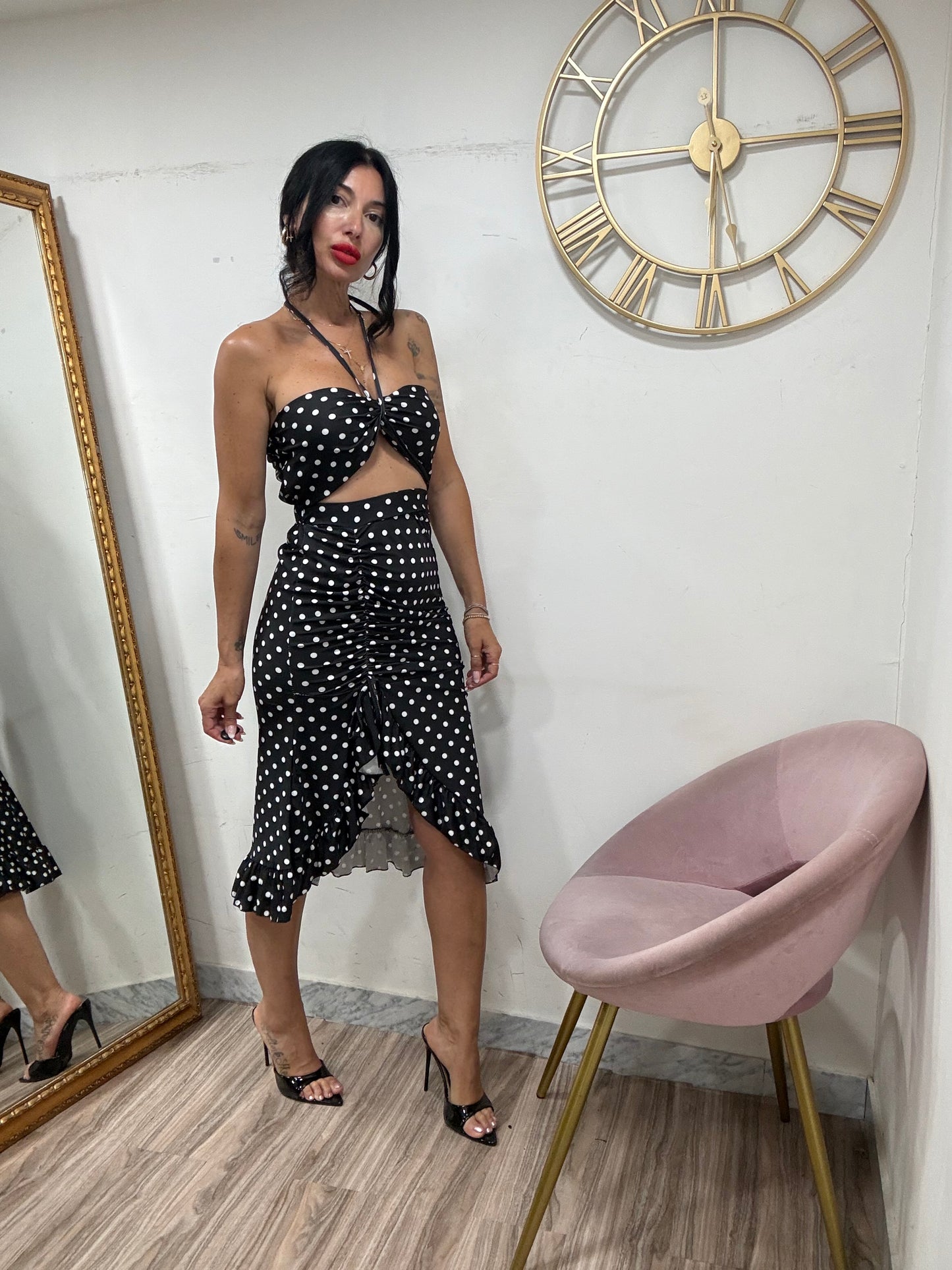 Coordinato gonna drappeggio pois 26709