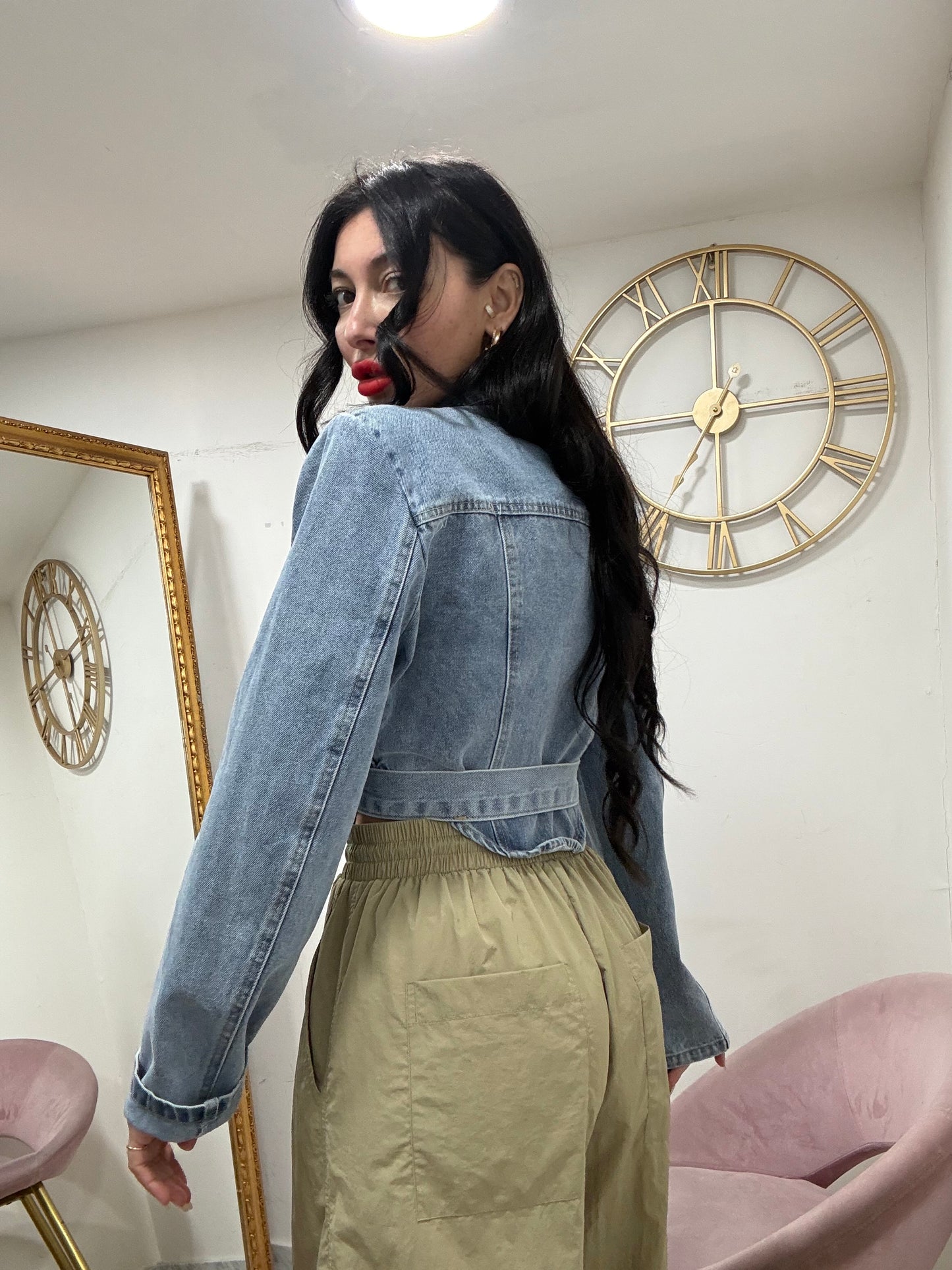 Giacca punta denim con cinta 6670