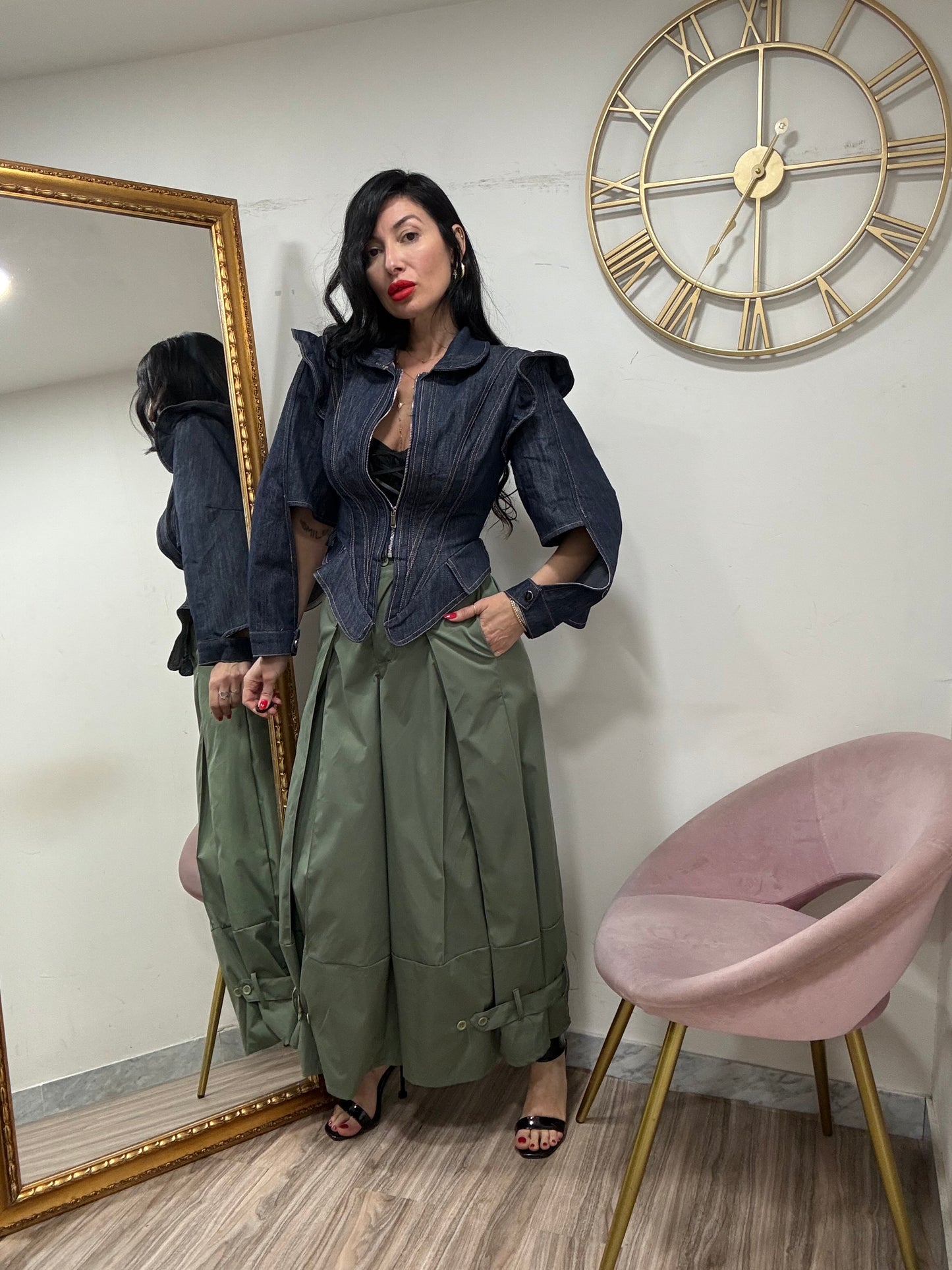 Giacca denim manica mantella 6676
