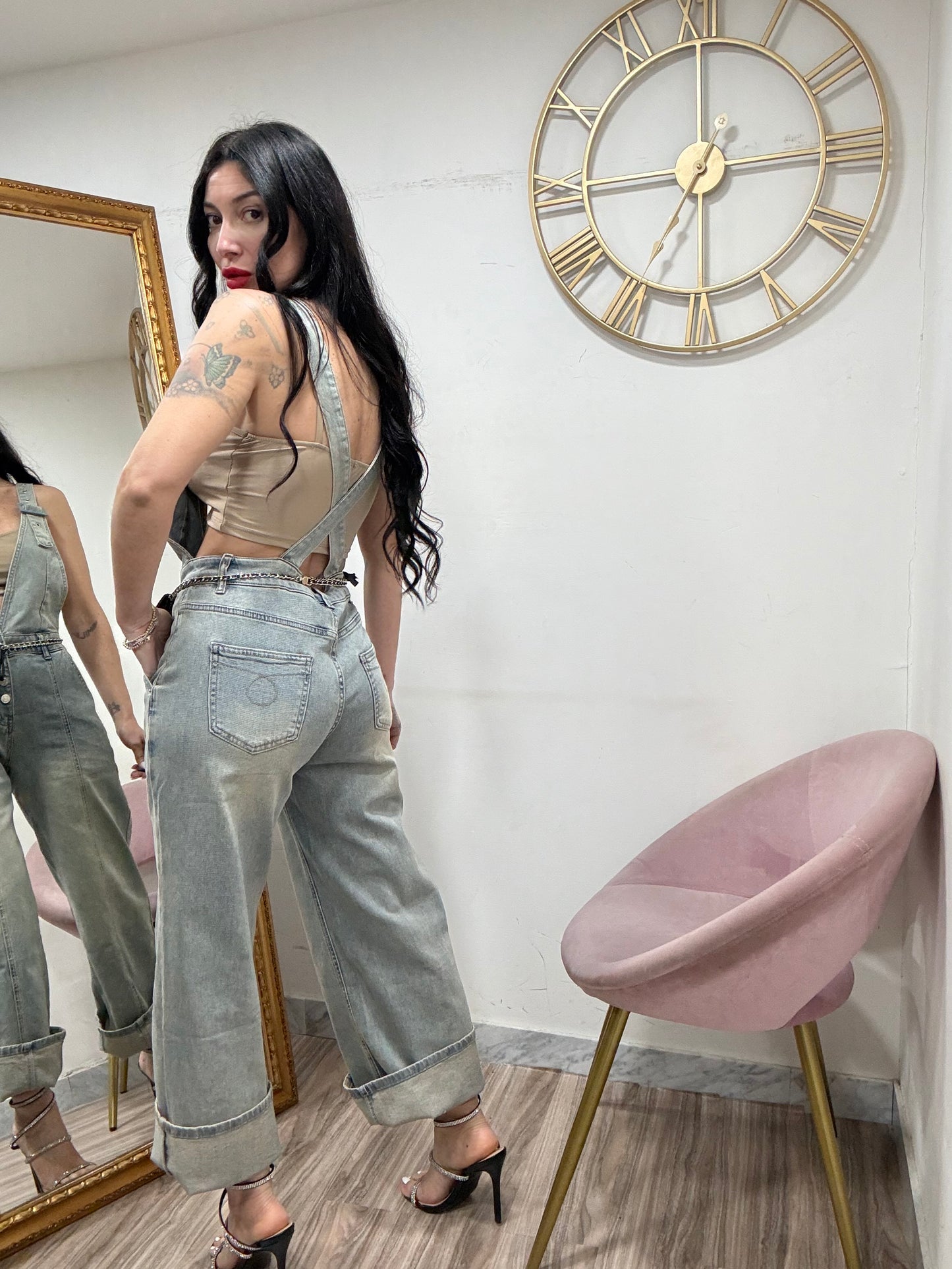 Jeans bretella denim sabbiato 8268-1