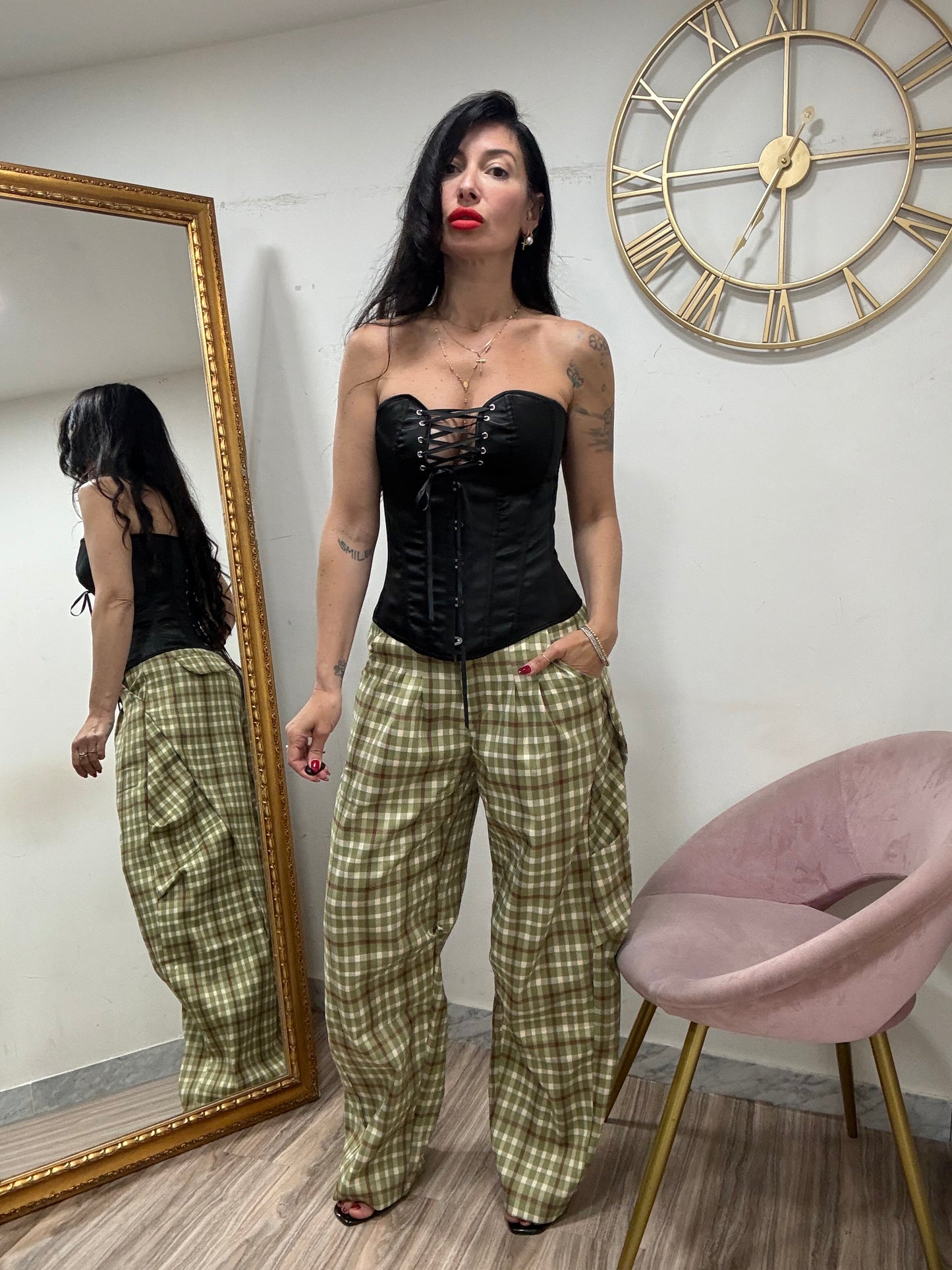 Pantalone quadri verde 2765
