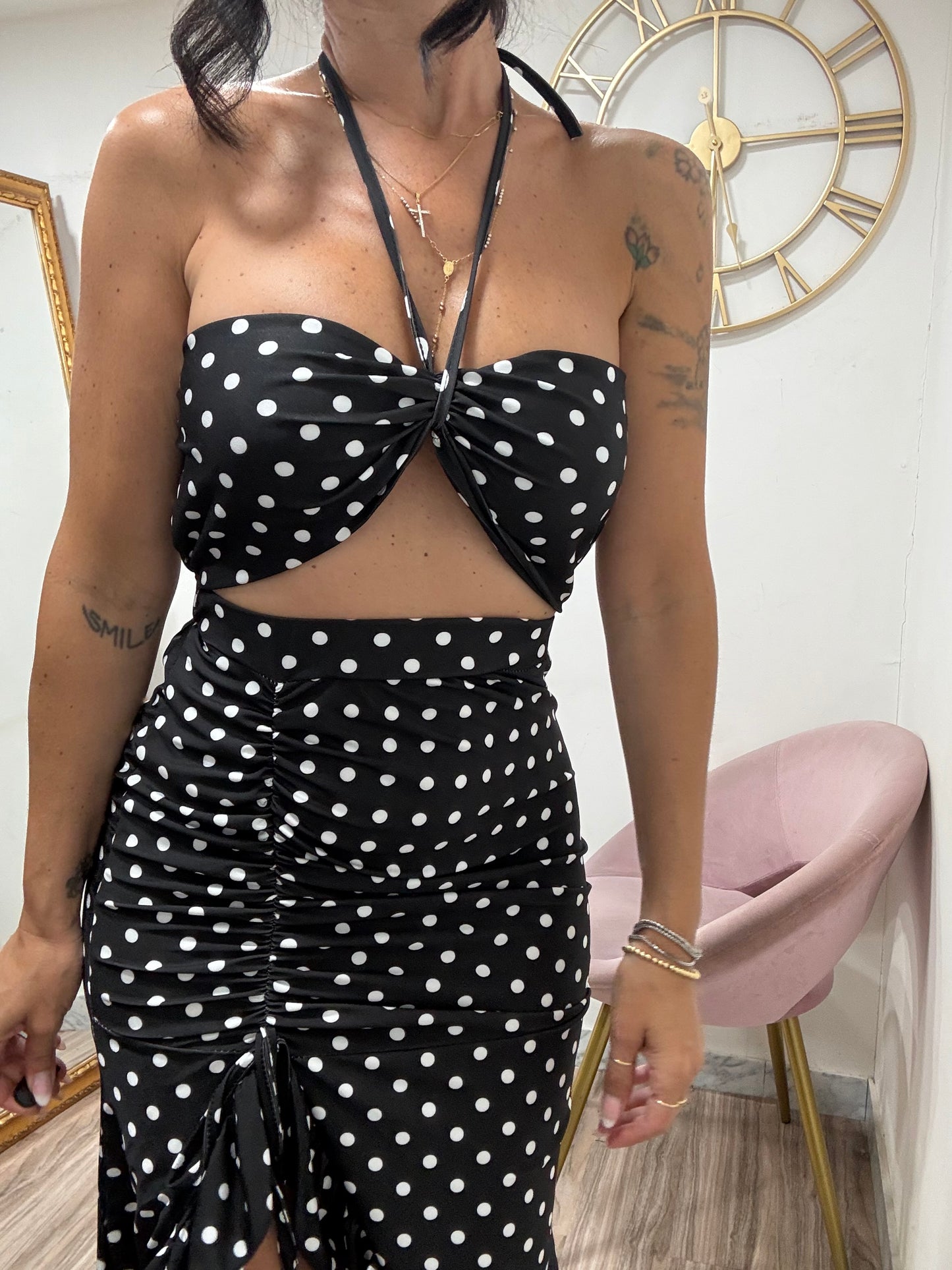 Coordinato gonna drappeggio pois 26709