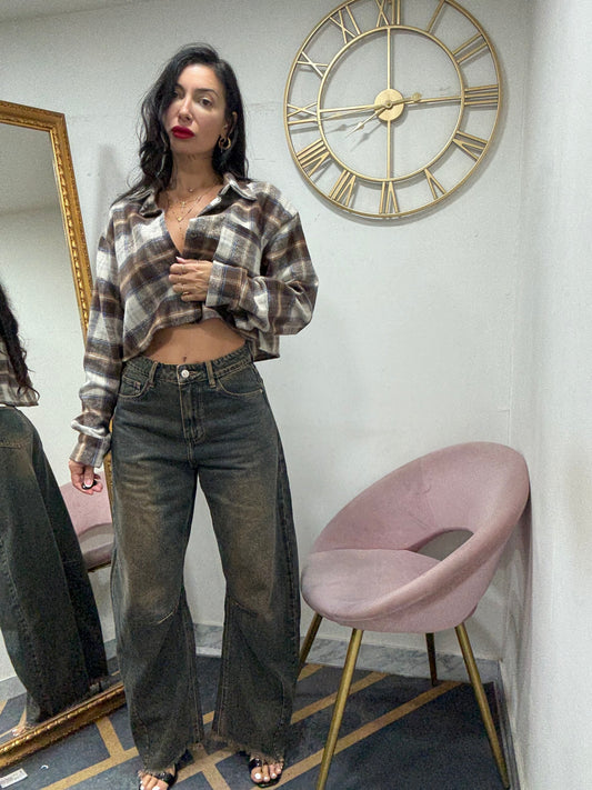 Jeans ballon sfrangiato sabbiato marrone 265