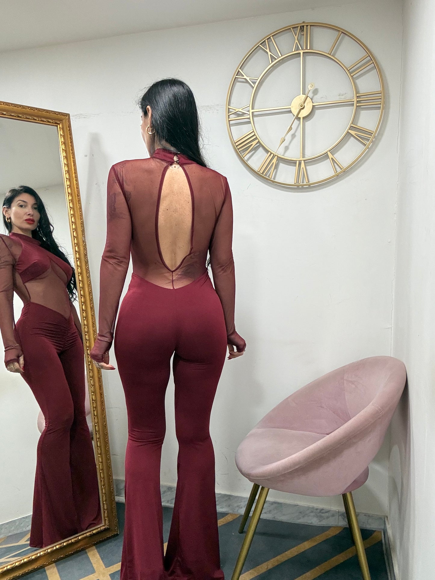 Jumpsuit zampa manica velata 11889