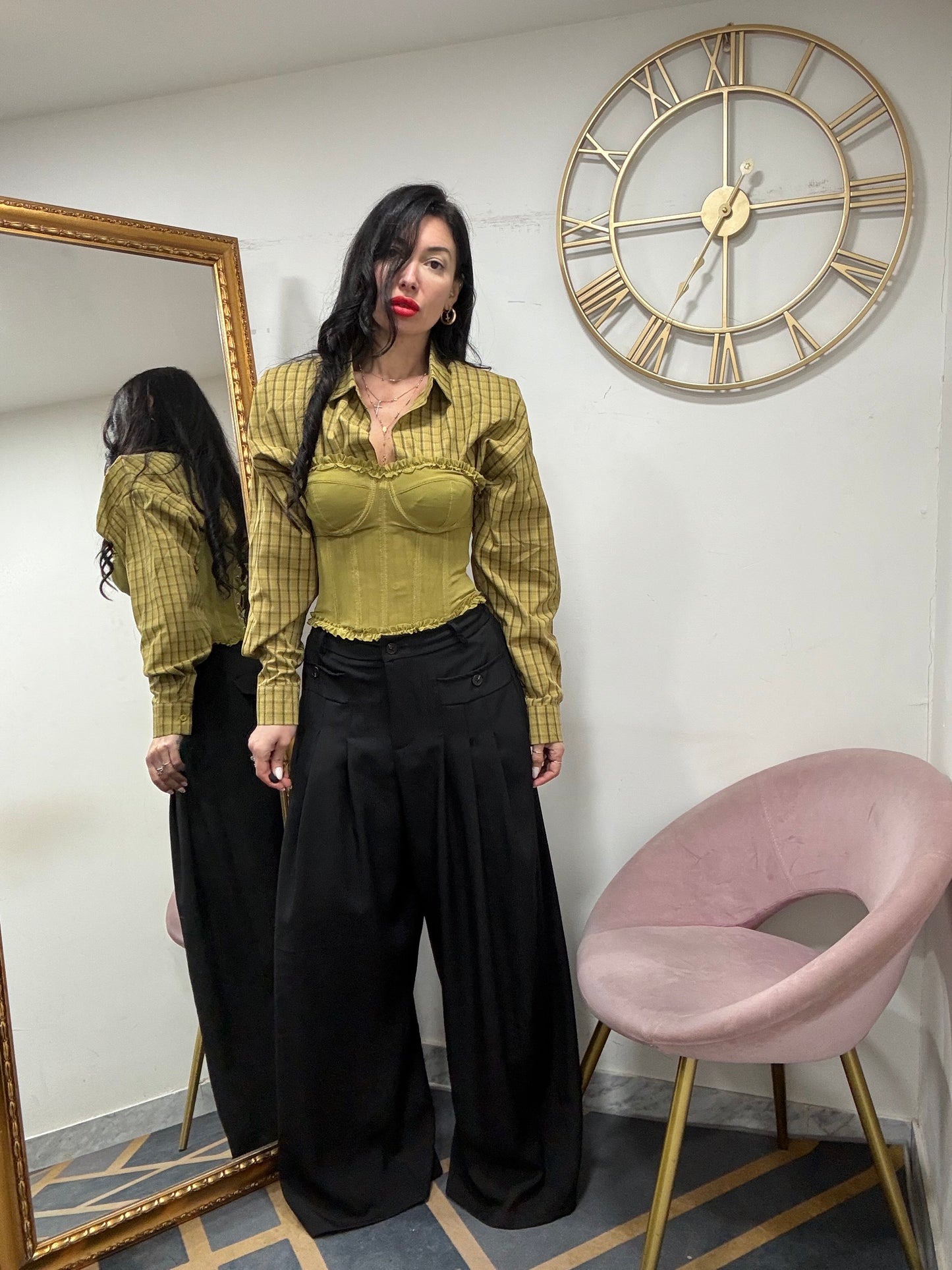 Pantalone palazzo tasche avanti  bottone 66726