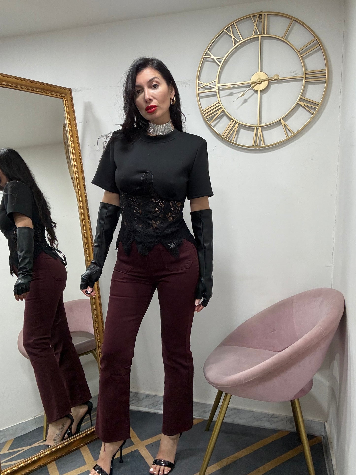 Jeans flared bordeaux taschini 9x3#