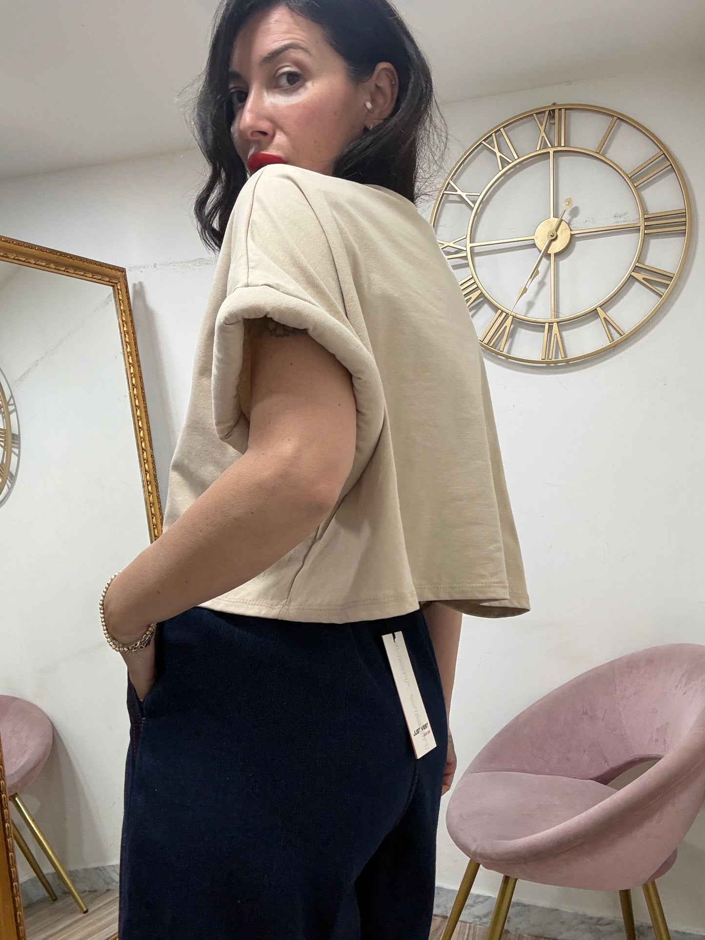 Shirt crop giro imbottito 5649