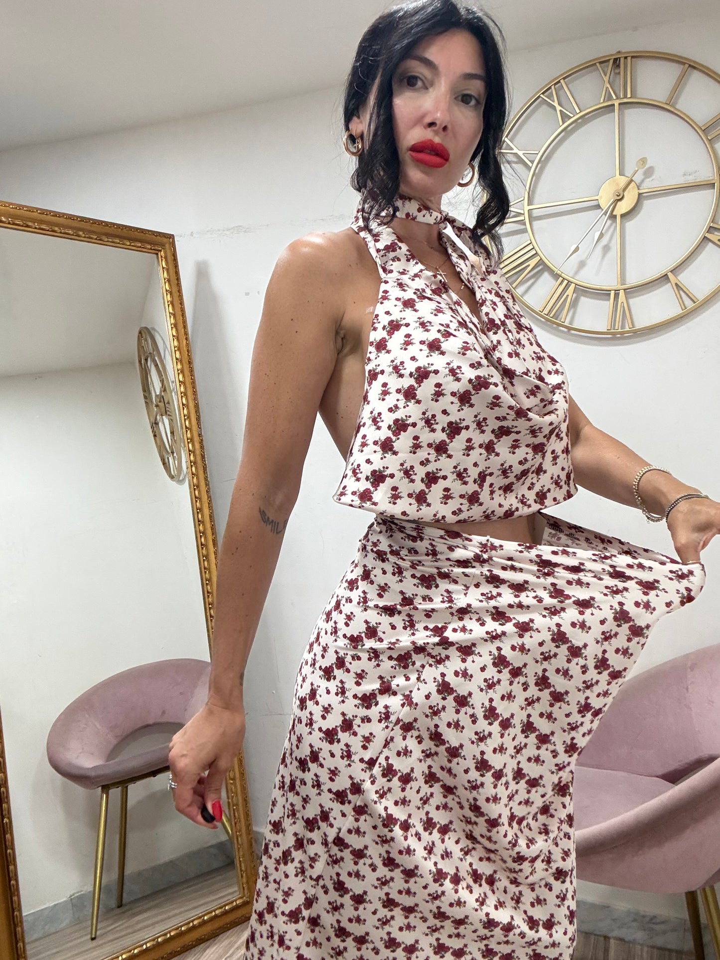 Coordinato fiori  crop scollo morbido 141941