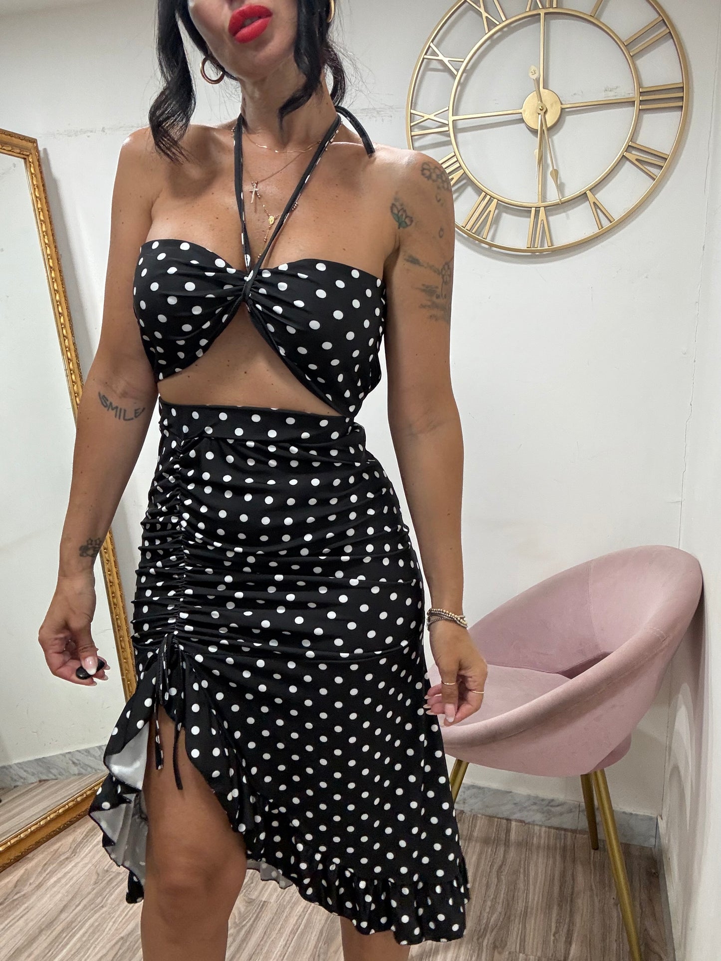 Coordinato gonna drappeggio pois 26709