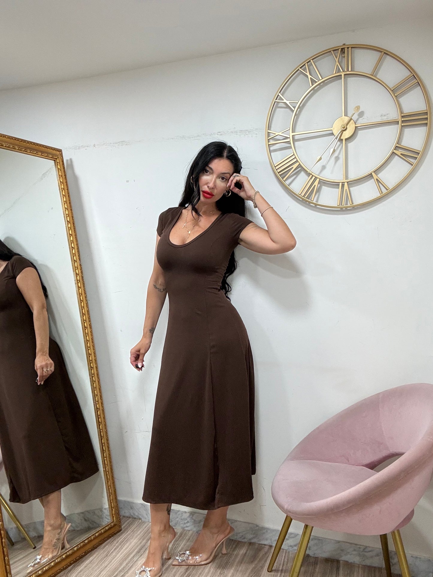 Dress scollo V costine ruota 57805
