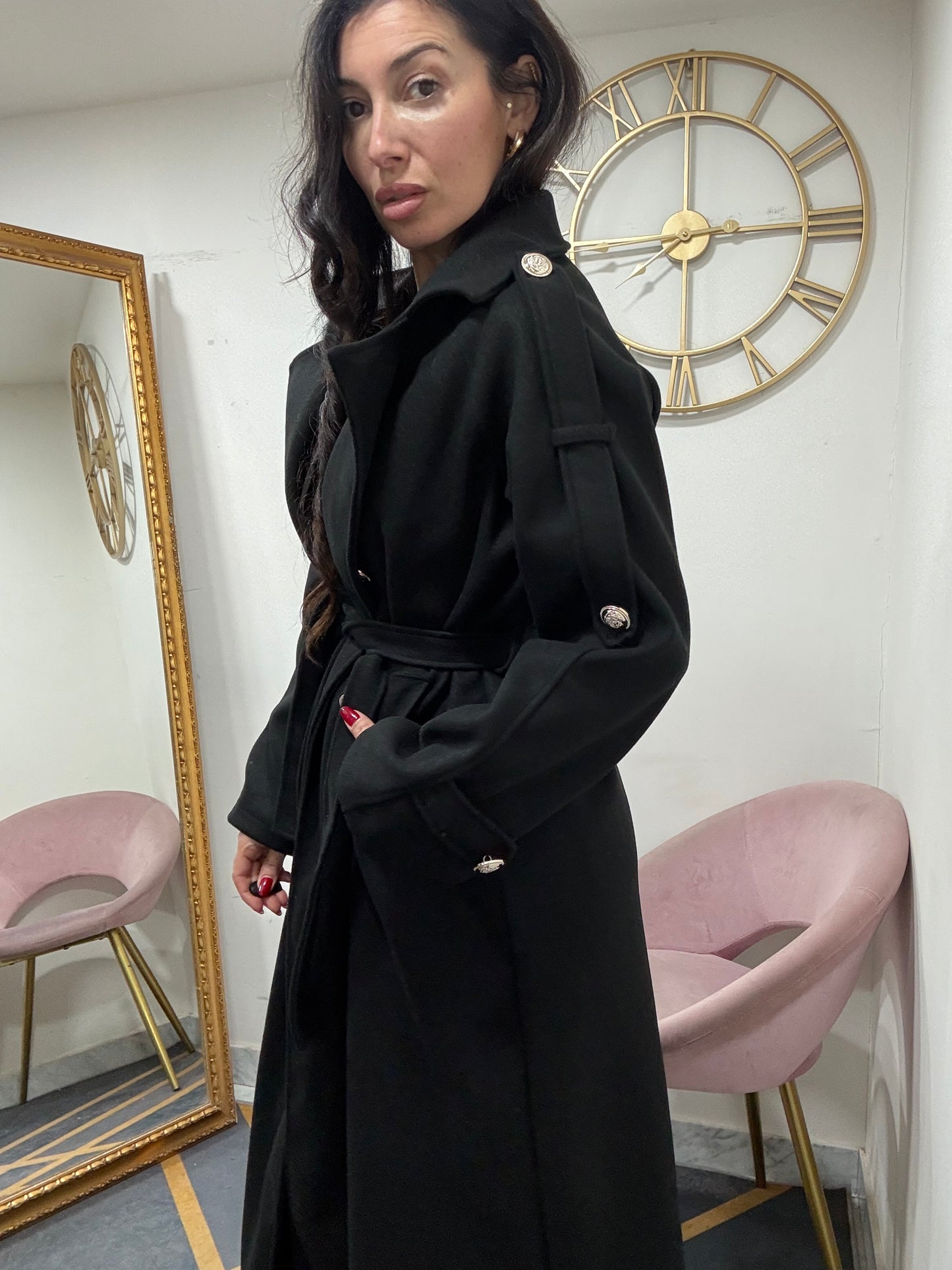 Trench panno doppio petto lungo