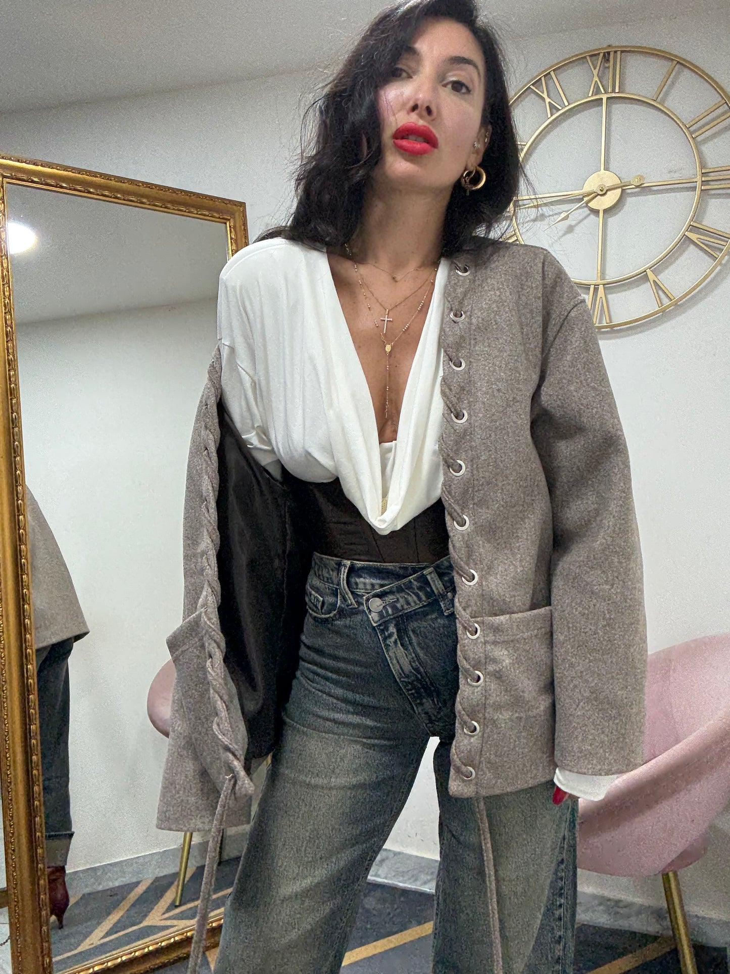 Giacca senza collo laccio 777