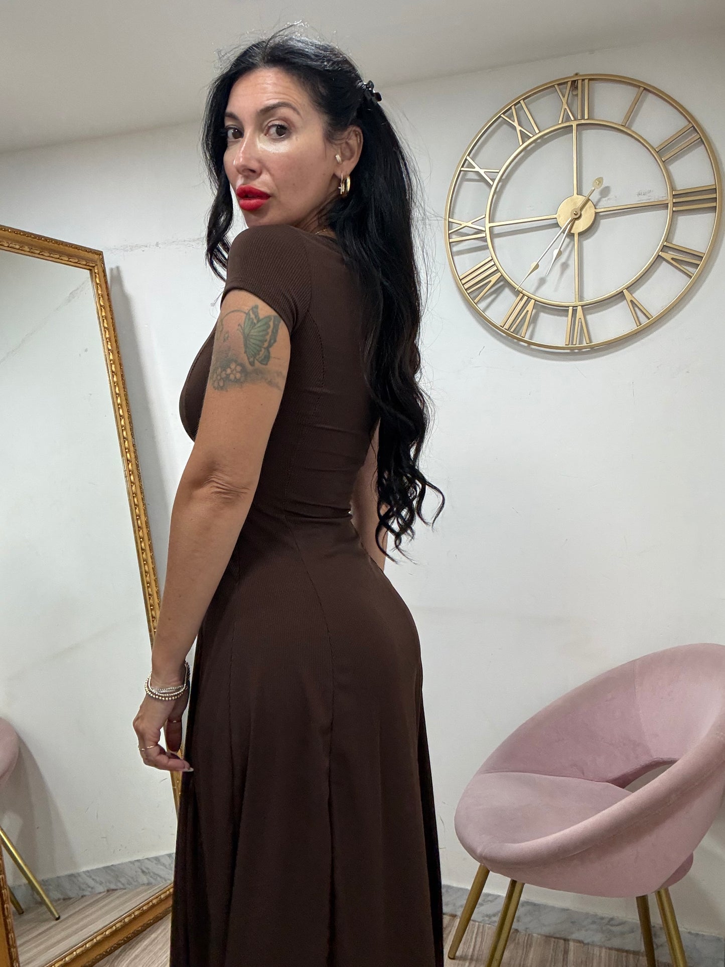 Dress scollo V costine ruota 57805