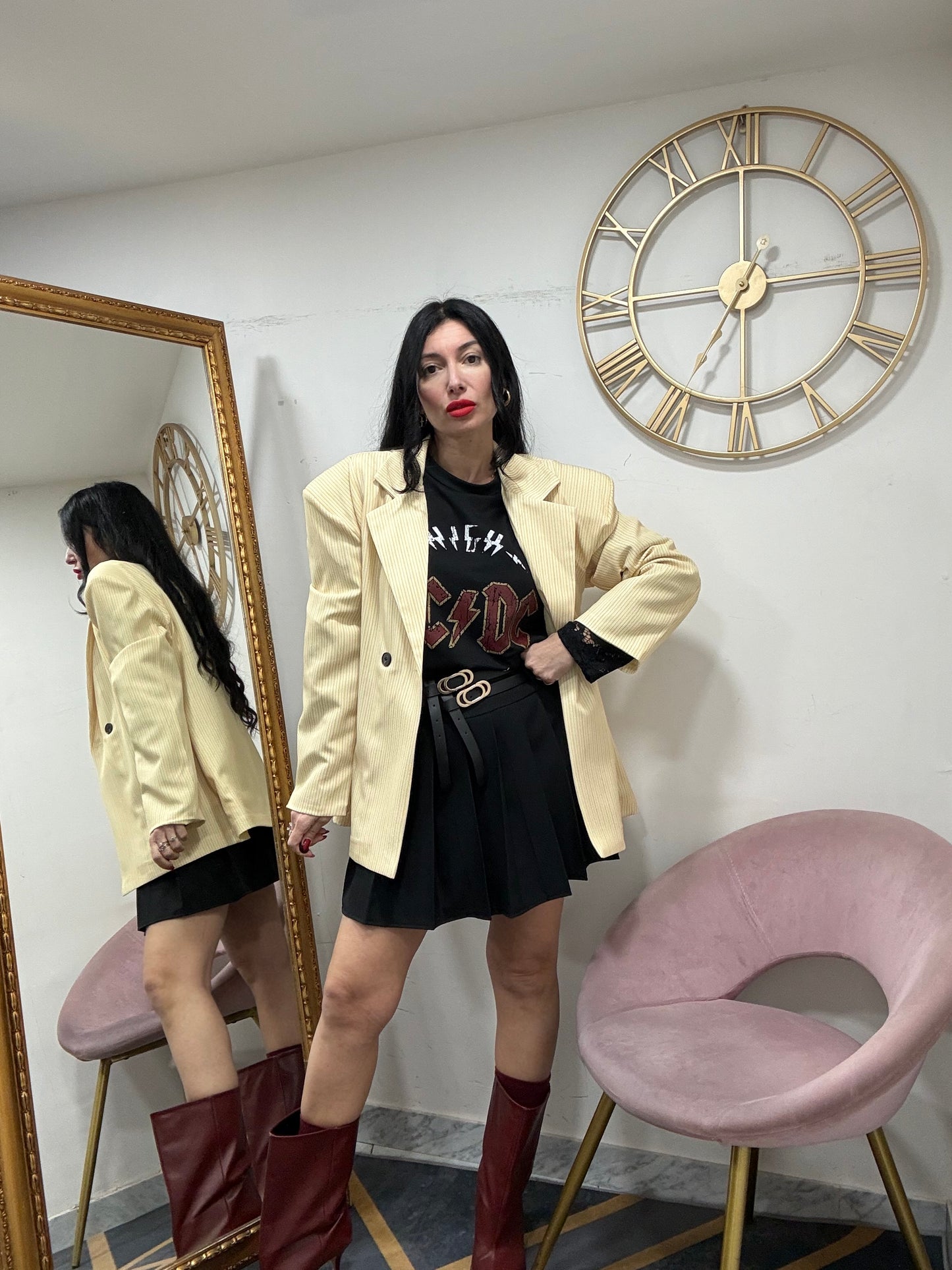Giacca mega spallina gessata 66753