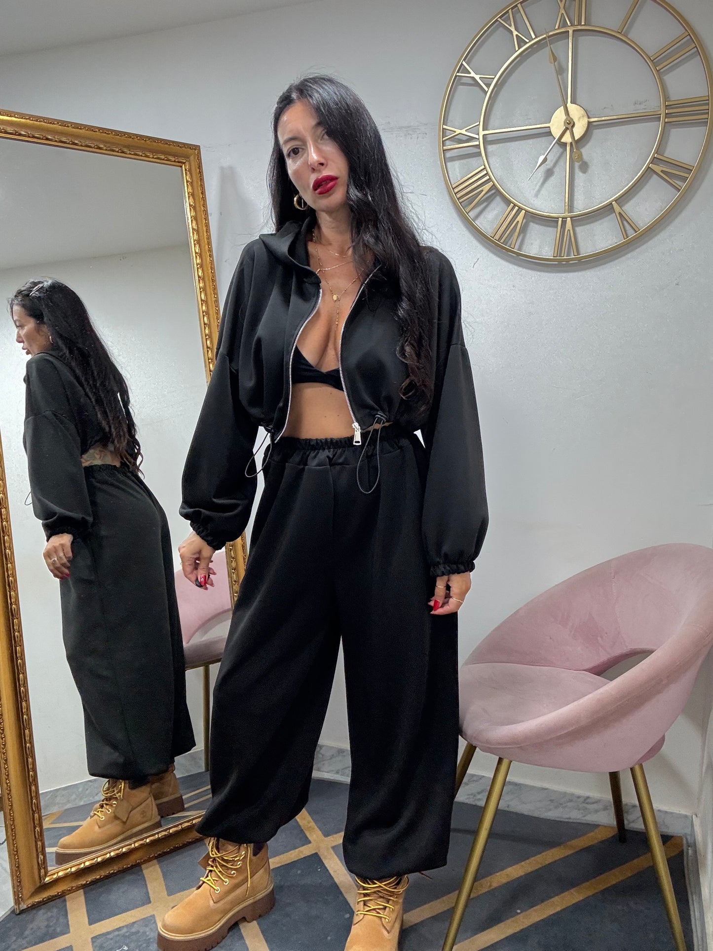 Coord felpa crop over coulisse