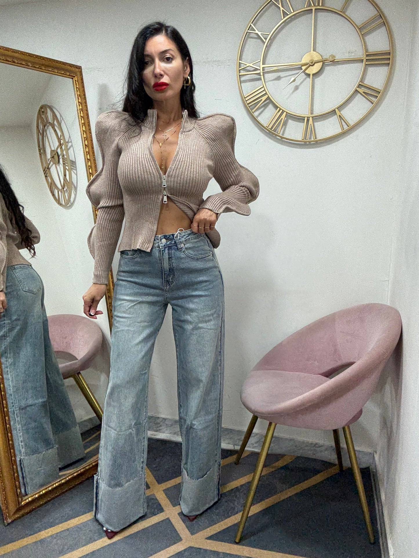 Jeans palazzo super piegone 523