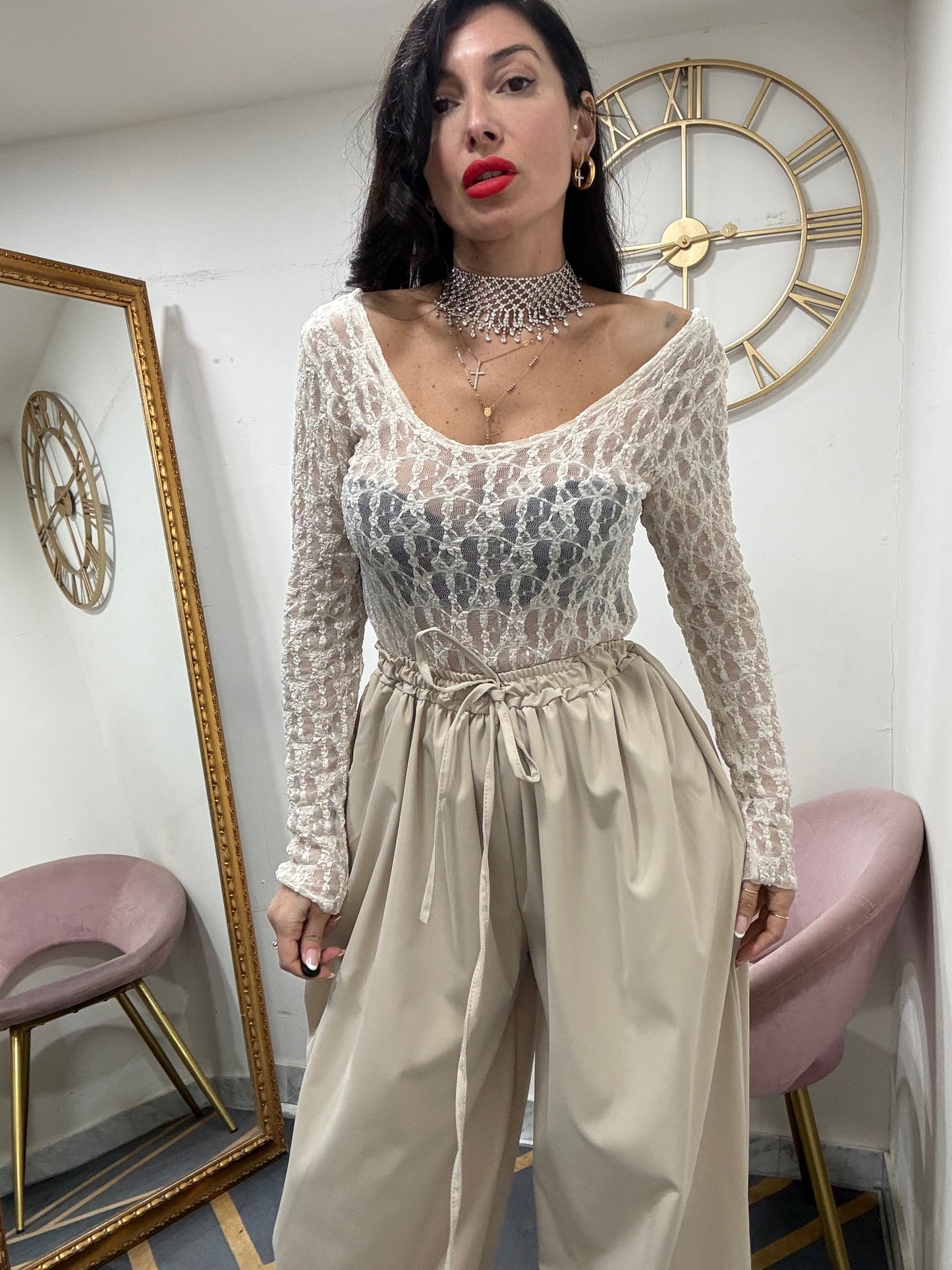 Body pizzo scollo tondo 613