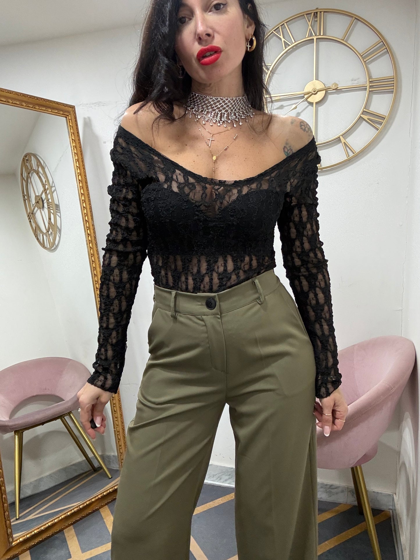 Body pizzo scollo tondo 613