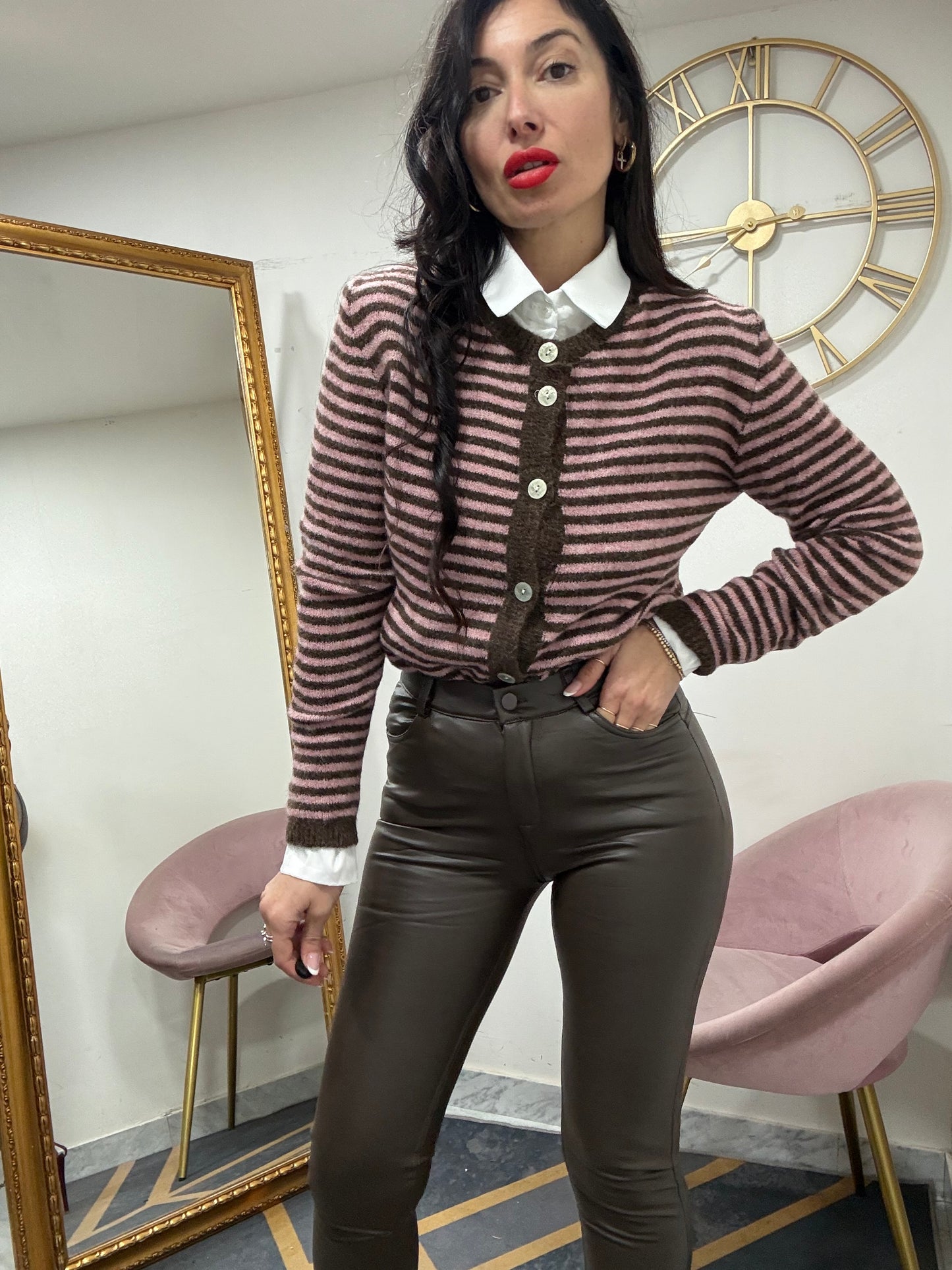 Cardigan righe giro collo 169