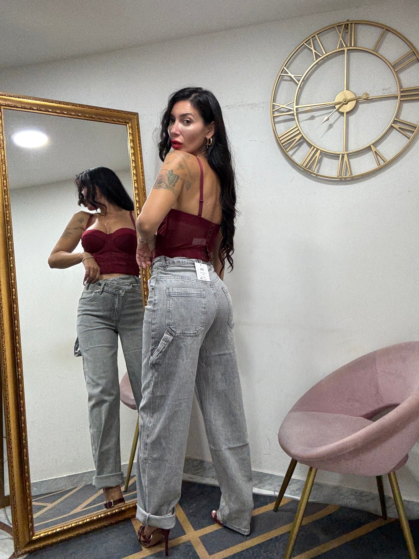 Jeans abbottonatura asimmetrica grigio 821