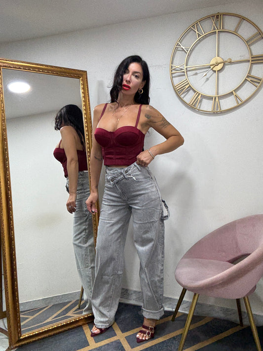 Jeans abbottonatura asimmetrica grigio 821
