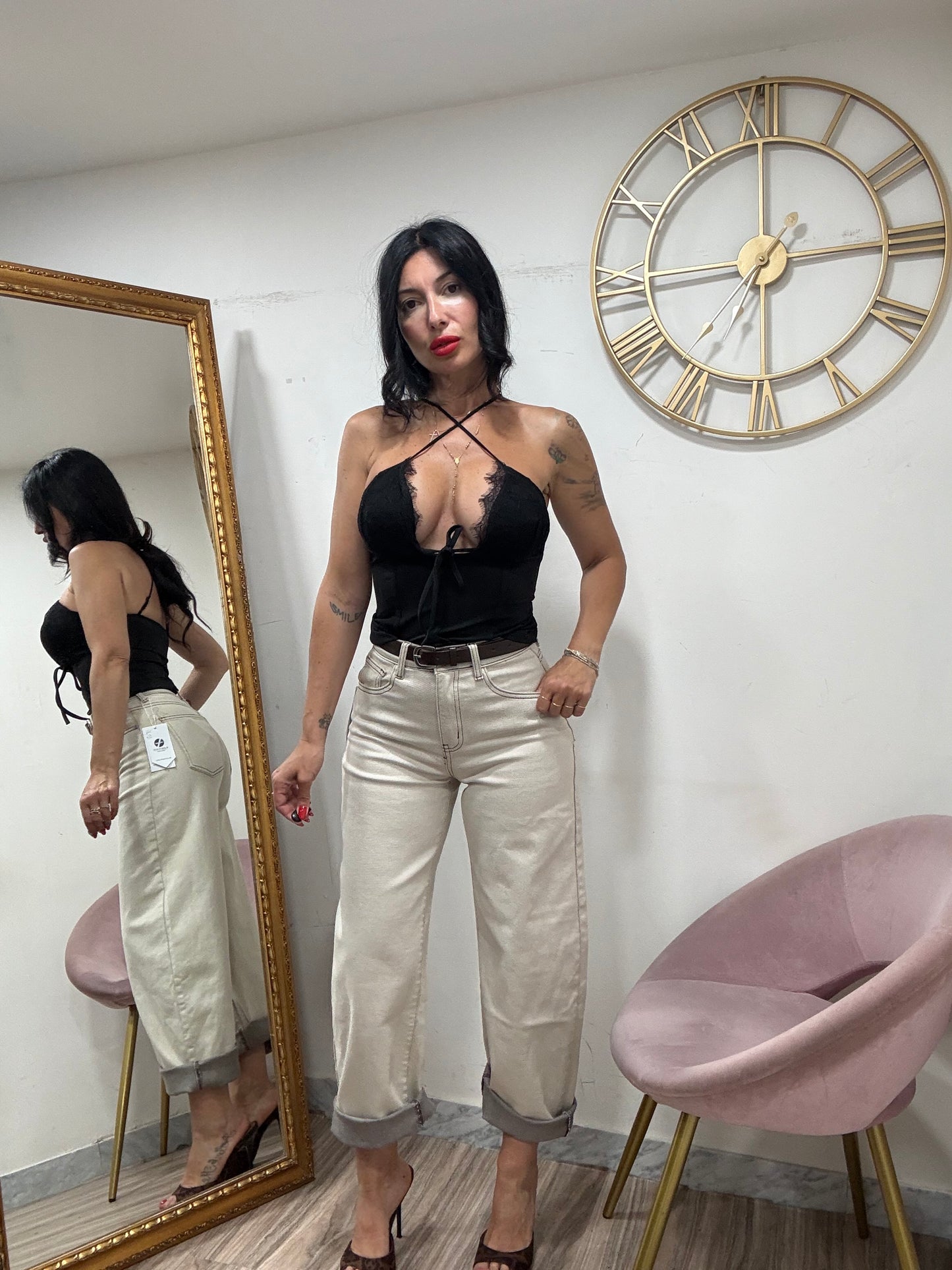 Jeans balloon fit cuciture marroni 32746