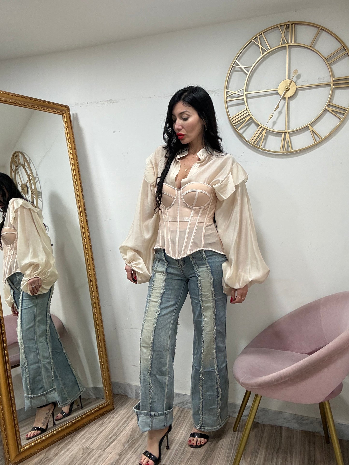 Camicia roushe manica palloncino 66799