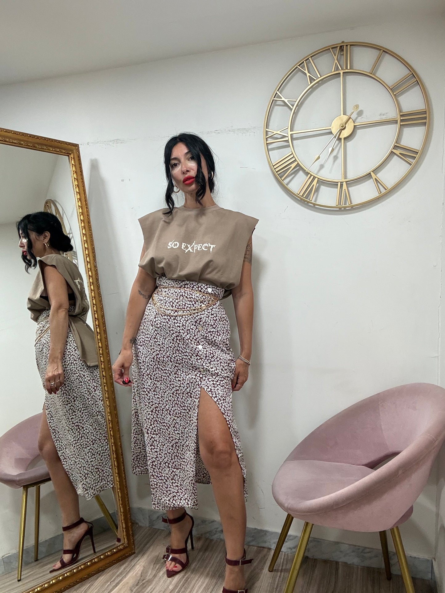 Gonna lunga bottoni fiori 289