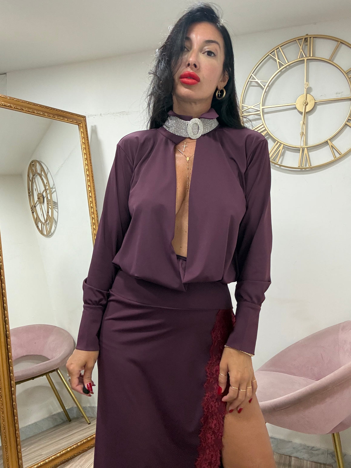 Dress camicia spacco pizzo  22852