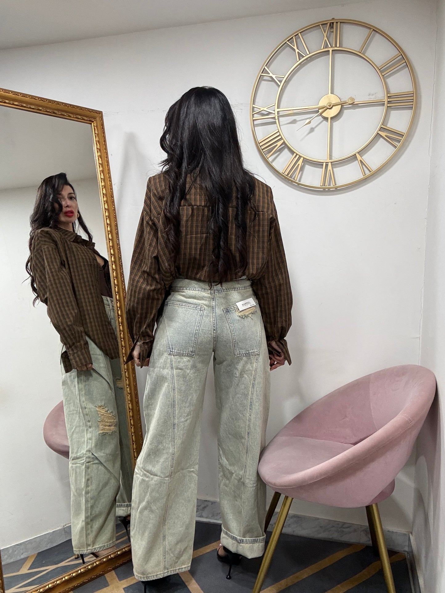 Jeans barrel sabbiato