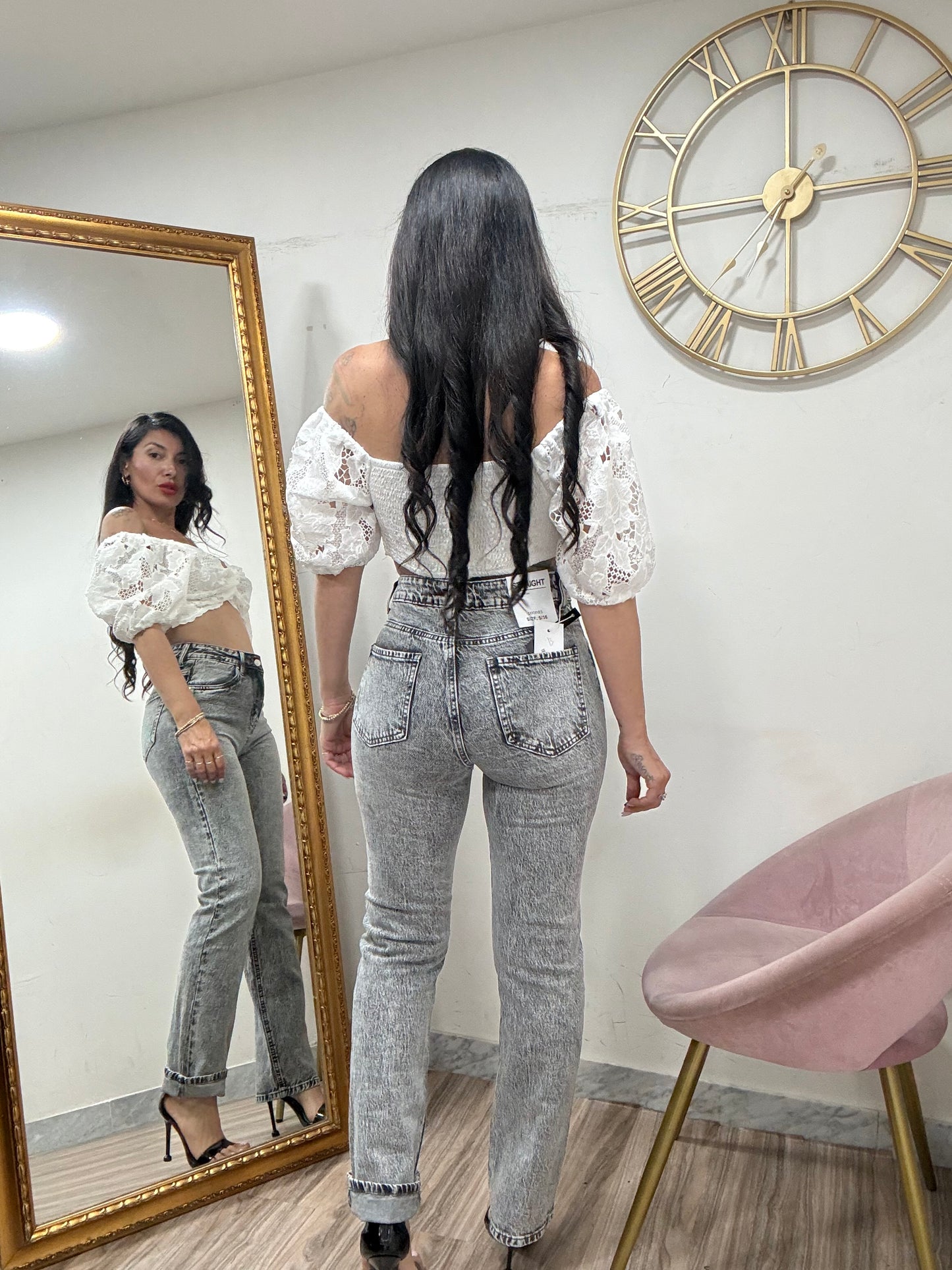Jeans skinny fondo ampio grigio 2842