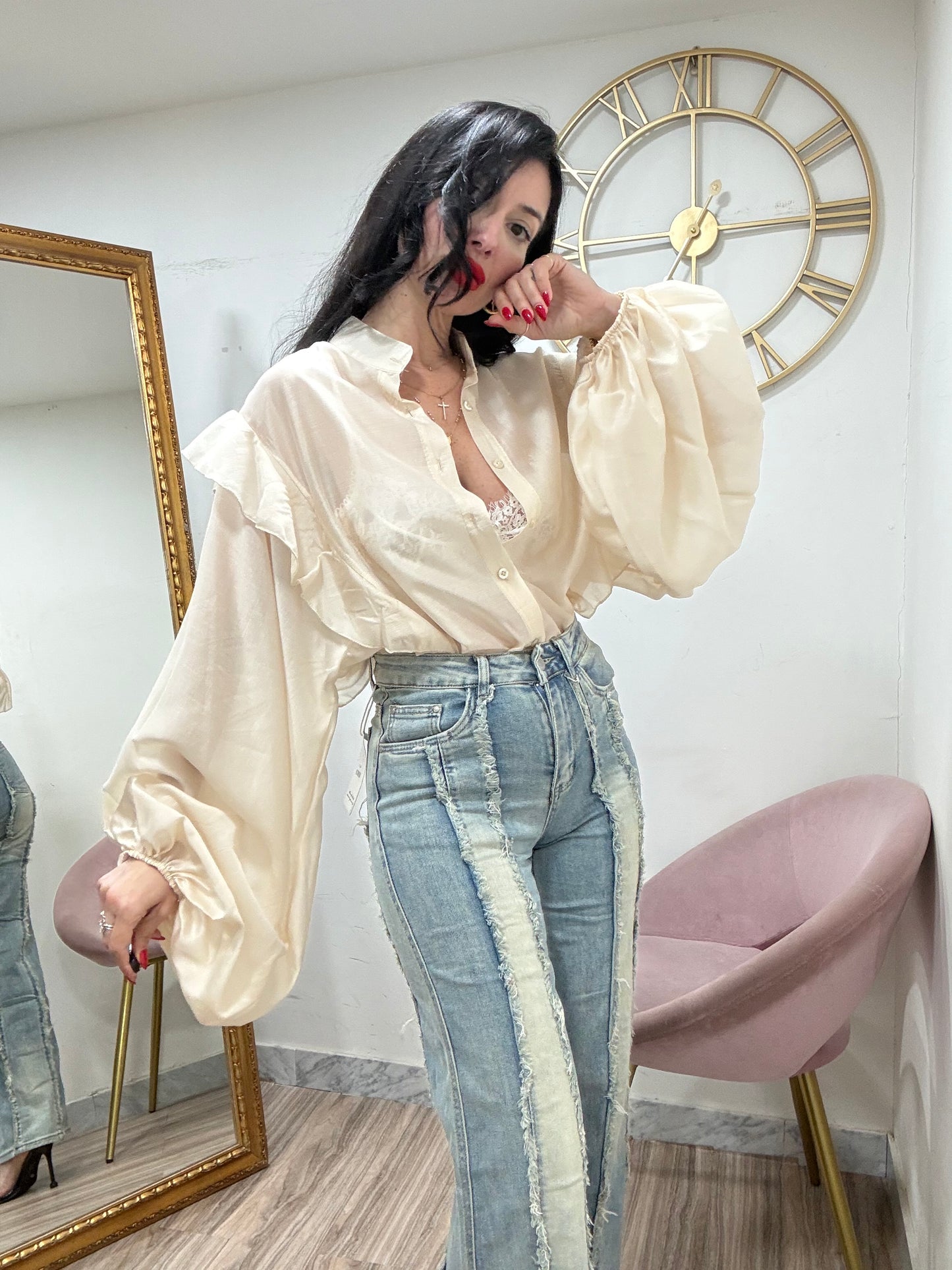 Jeans sabbiato  fascia sfrangiata 6396