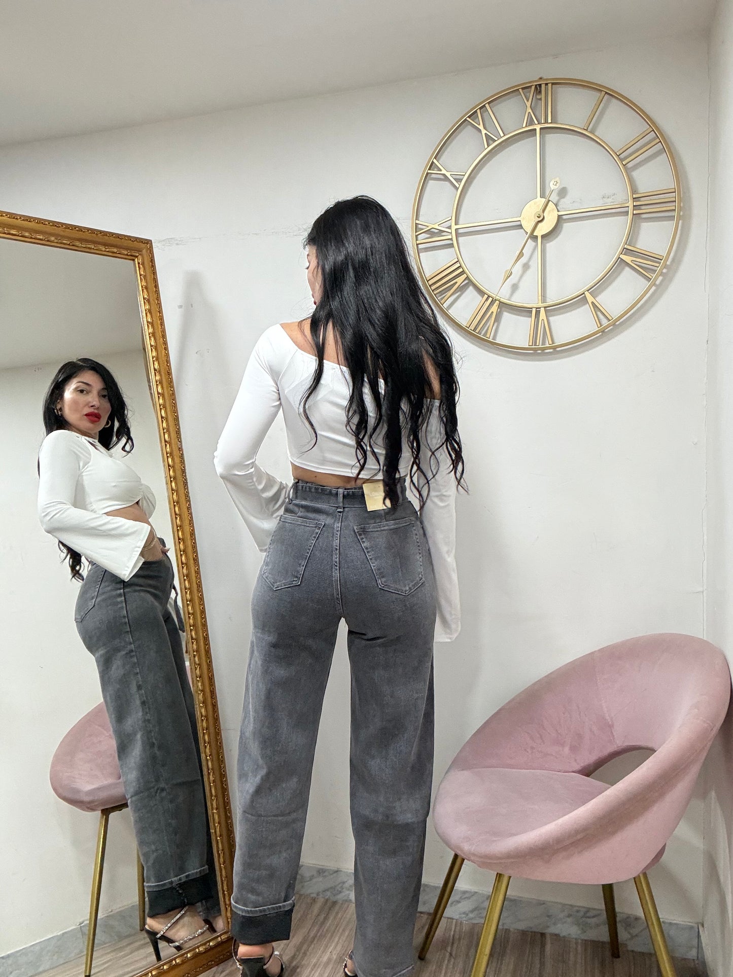Jeans baggy cinta grigio 33602