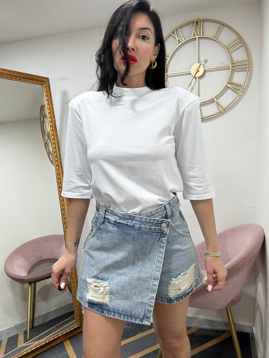 Pantagonna denim abbottonatura assimmetrica 6666