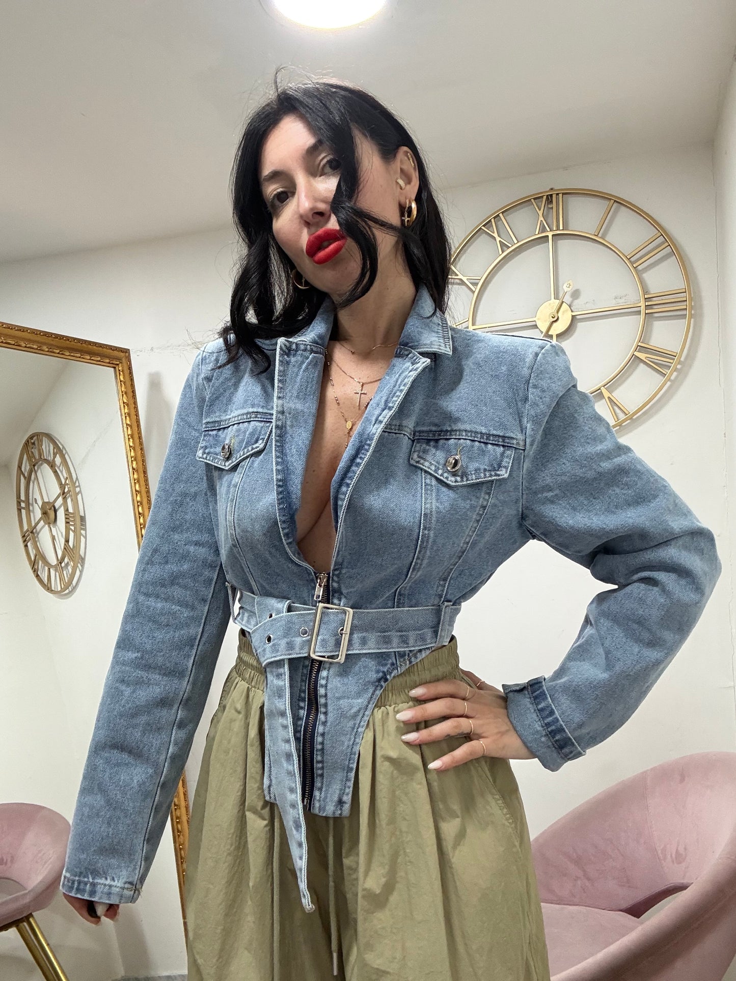 Giacca punta denim con cinta 6670