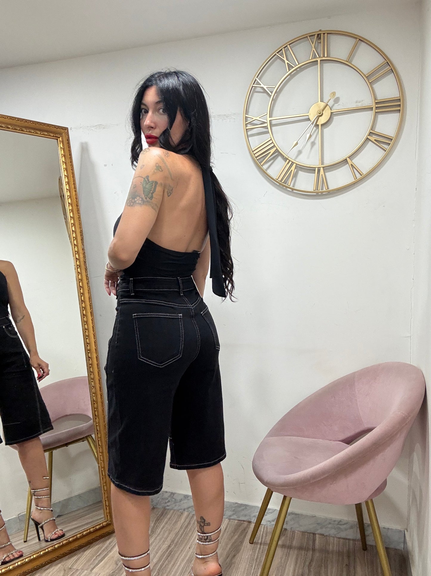 Bermuda slim nero  cuciture 8876