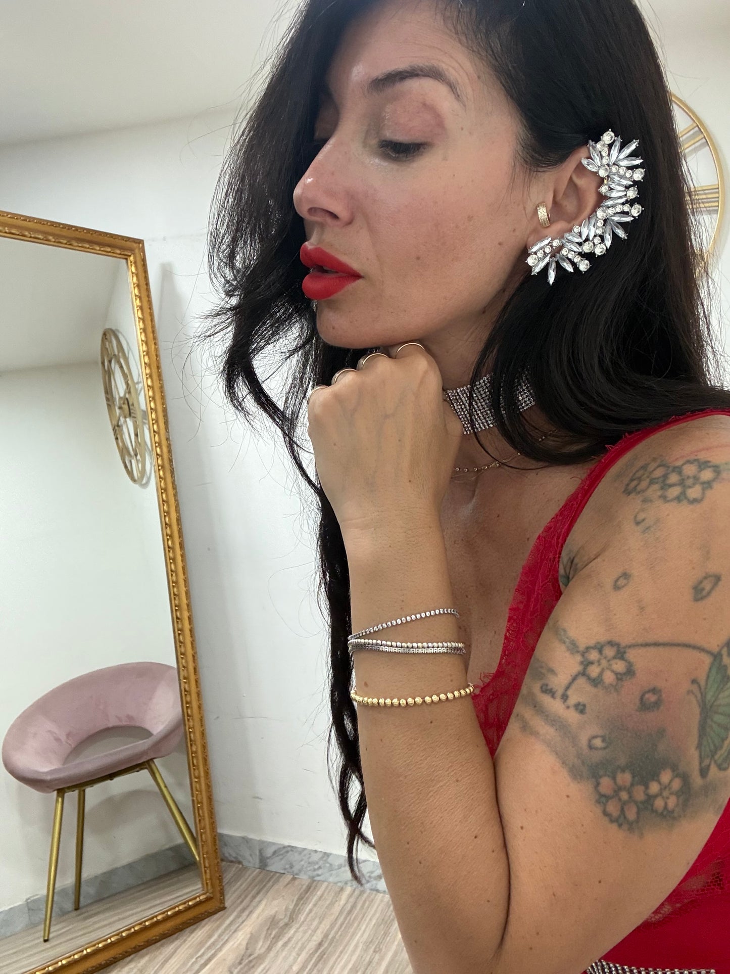 Orecchino fascia strass