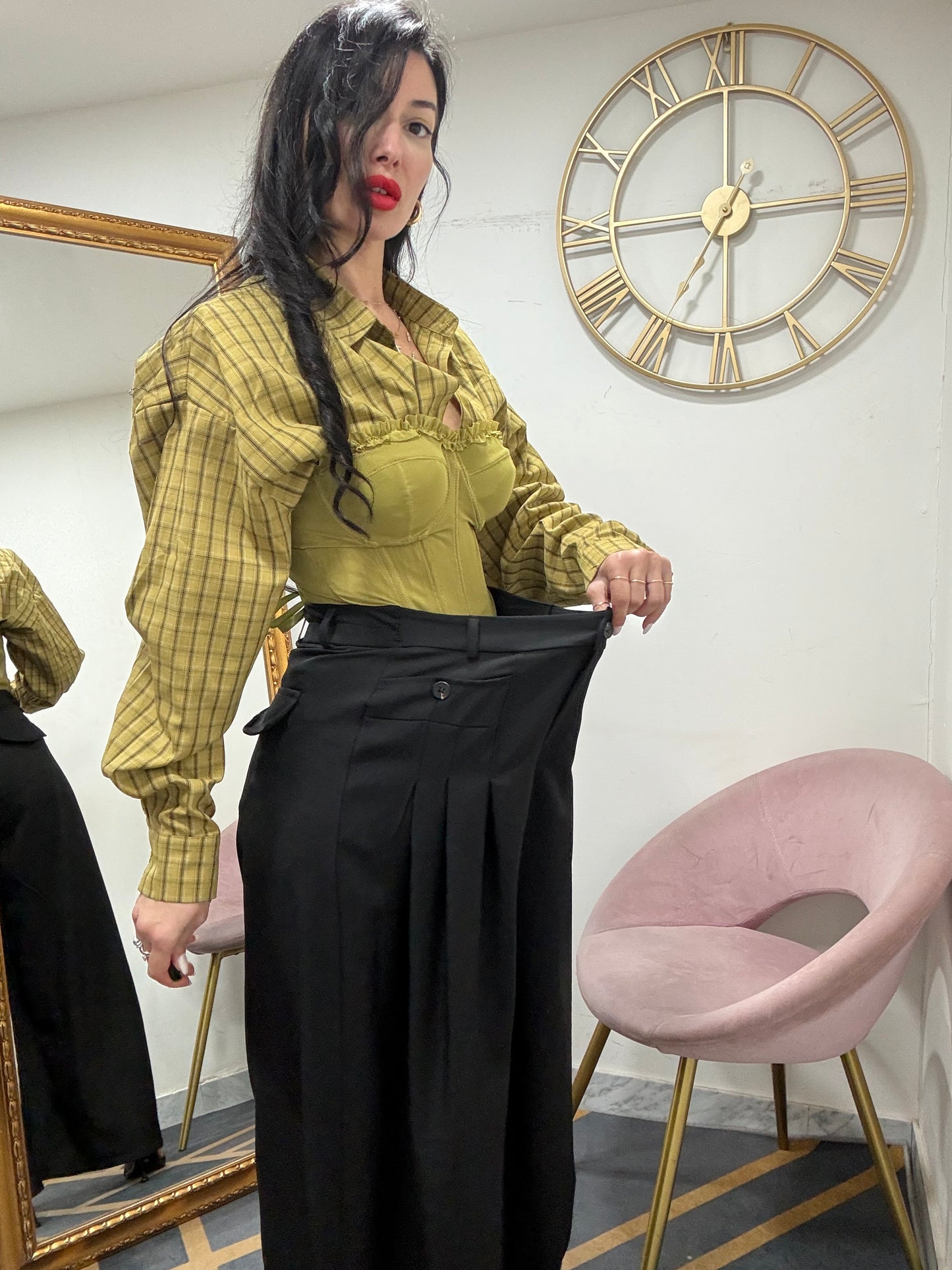 Pantalone palazzo tasche avanti  bottone 66726